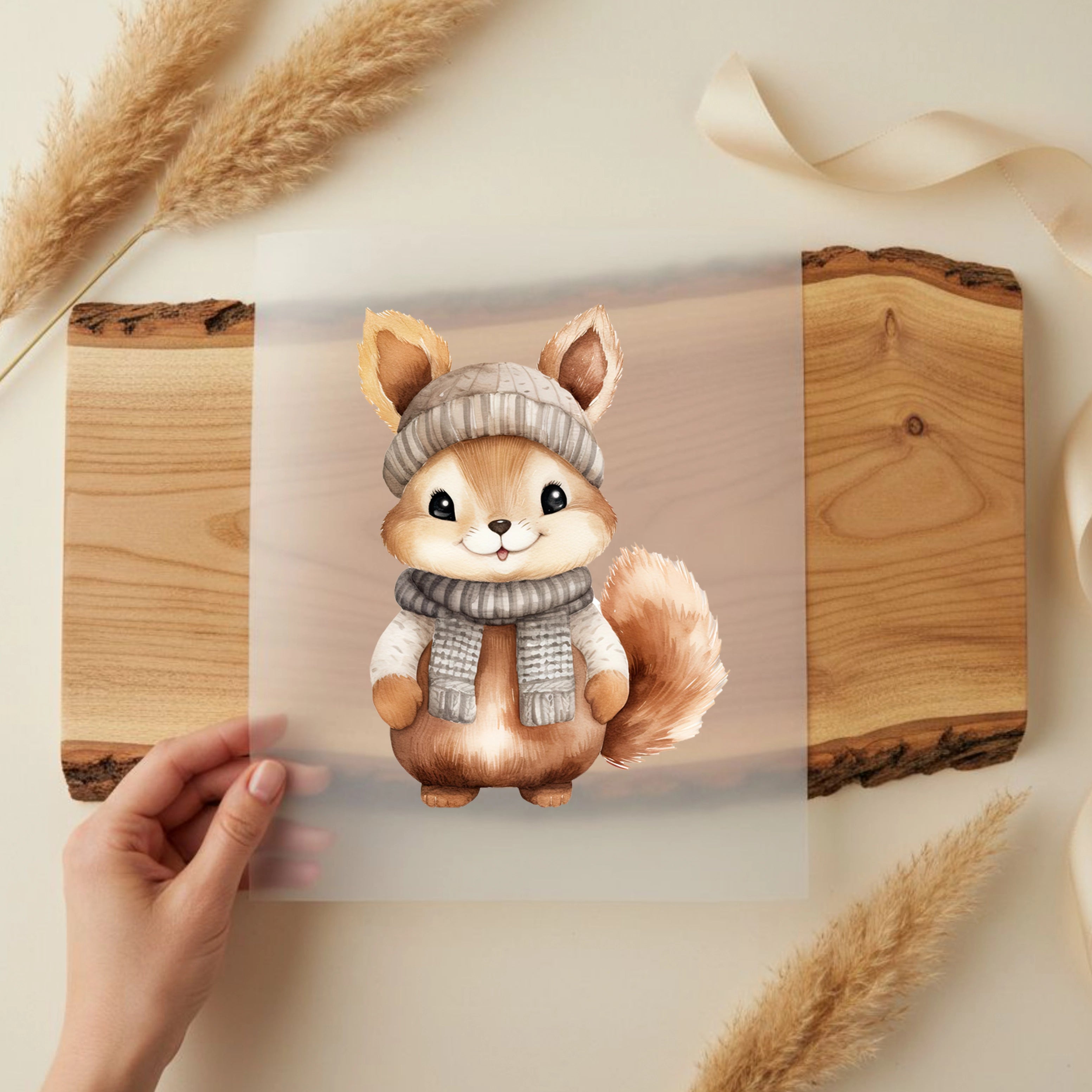 Bügelbild Winter Nussexperte Eichhörnchen Beige