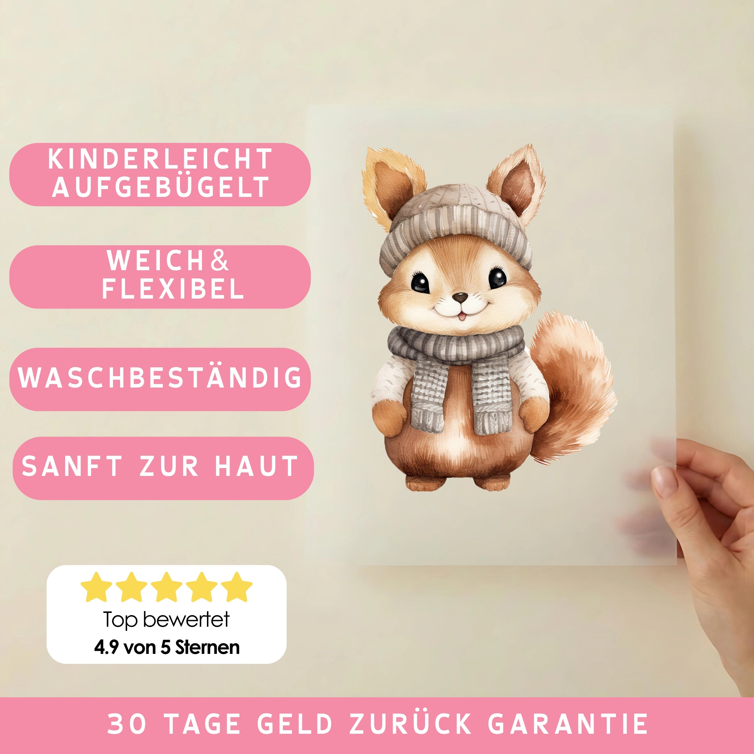 Bügelbild Winter Nussexperte Eichhörnchen Beige