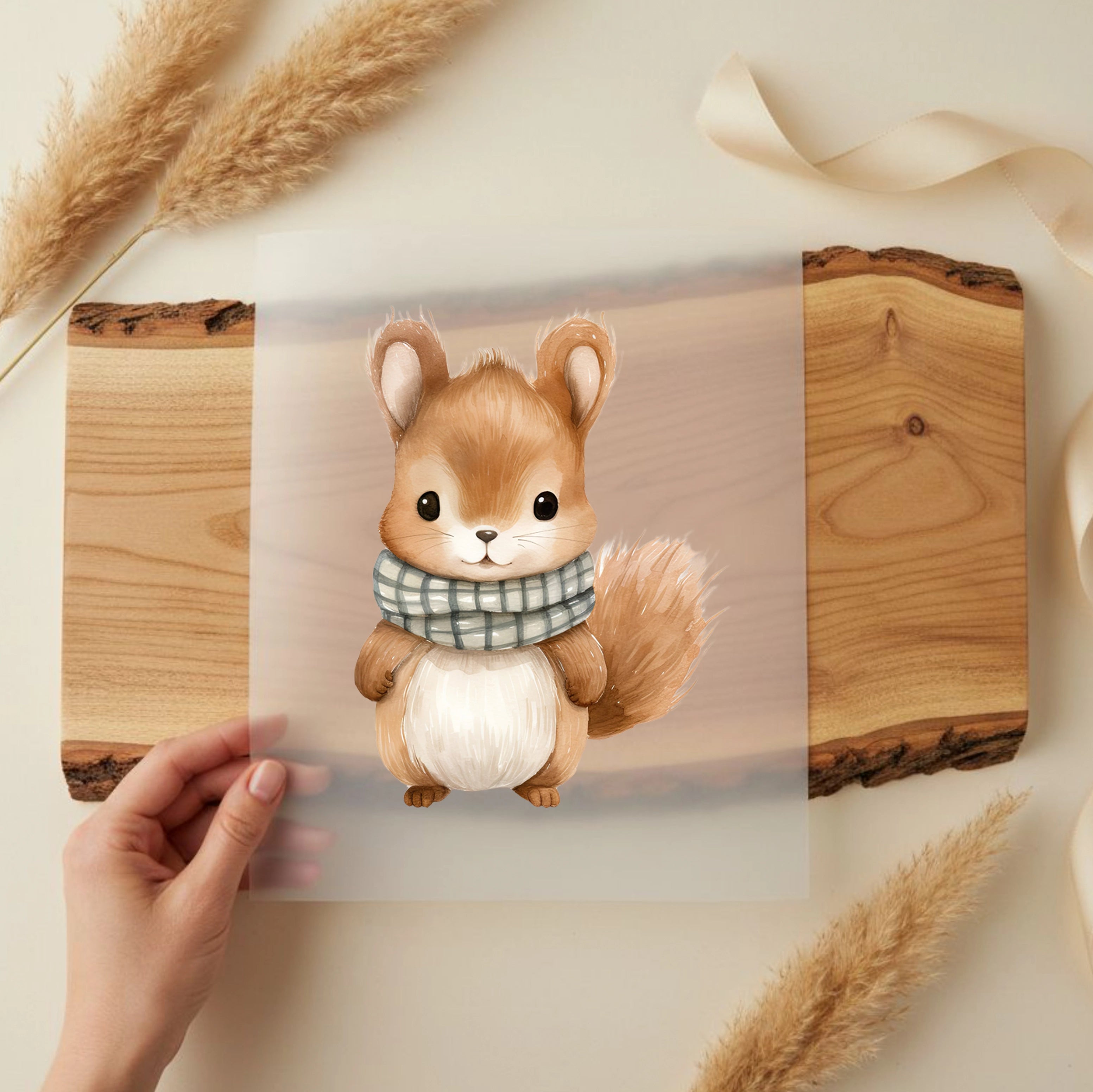 Bügelbild Eichhörnchen Emil Beige