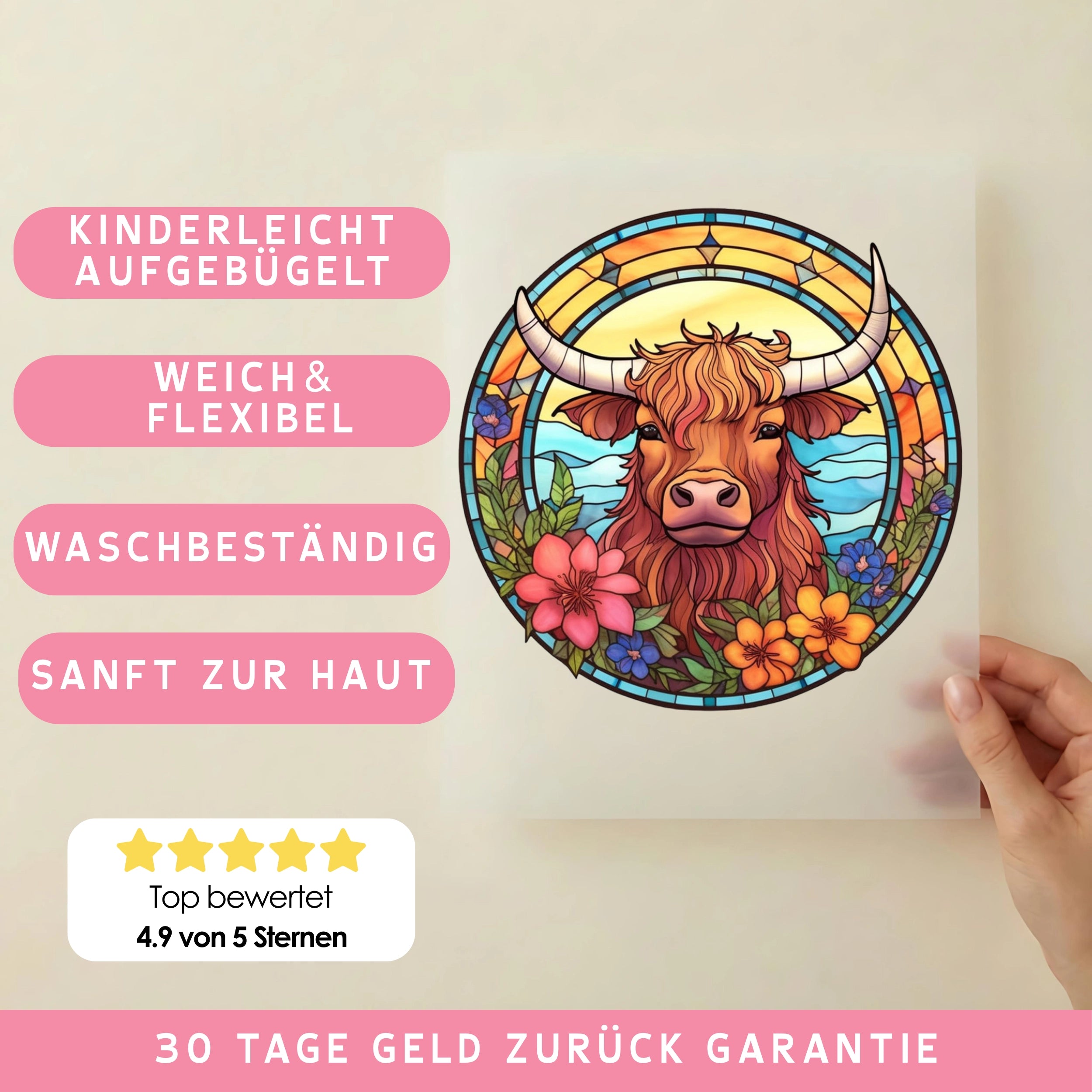 Bügelbild Mosaik Kuh Linda