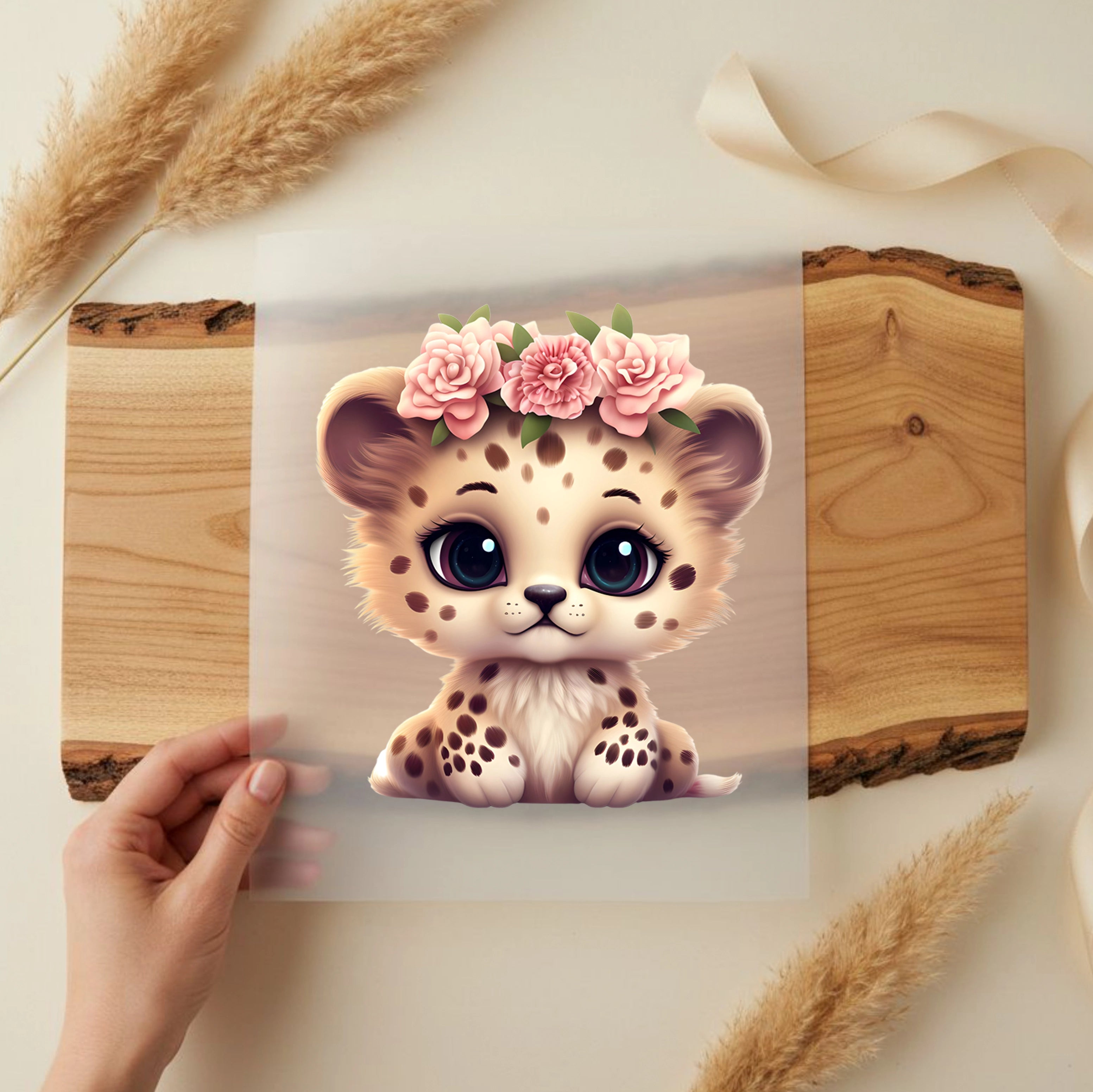 Bügelbild Leopard Baby Blumen