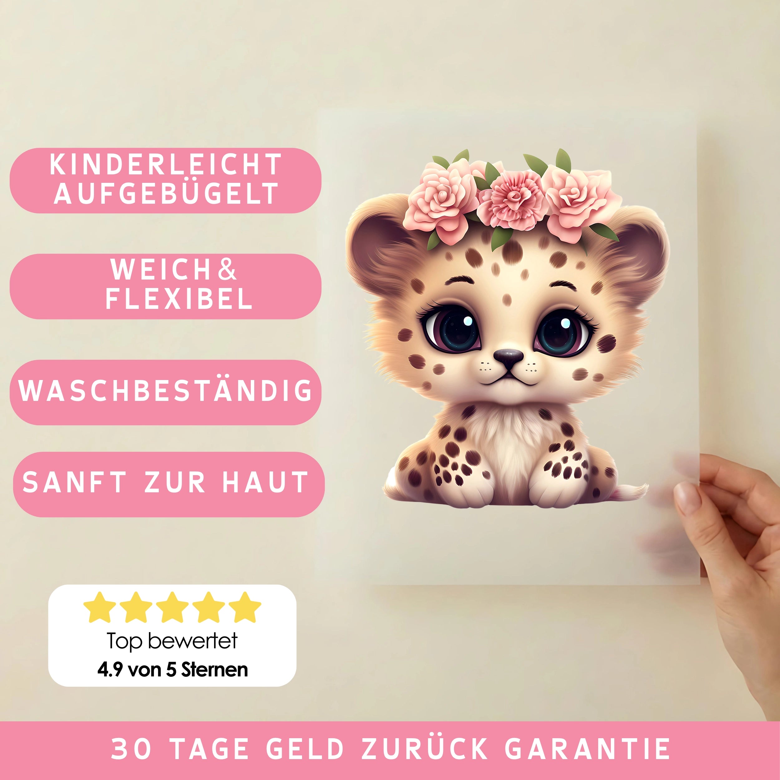 Bügelbild Leopard Baby Blumen