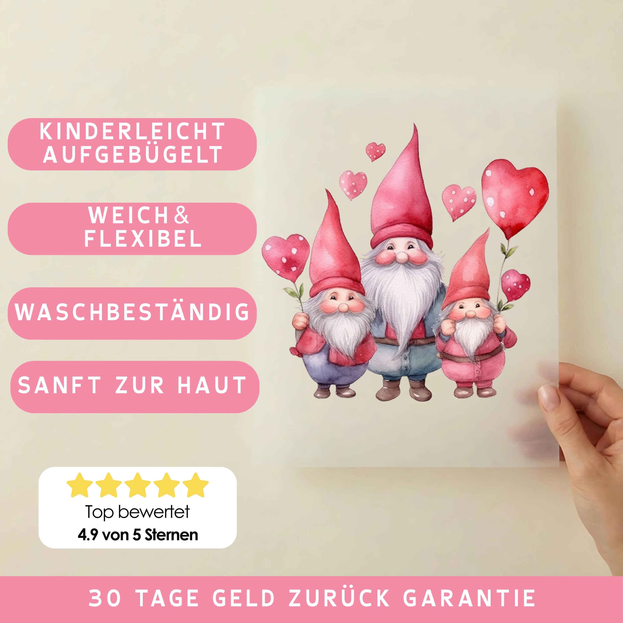Bügelbild Zwergen Familie Herzchen