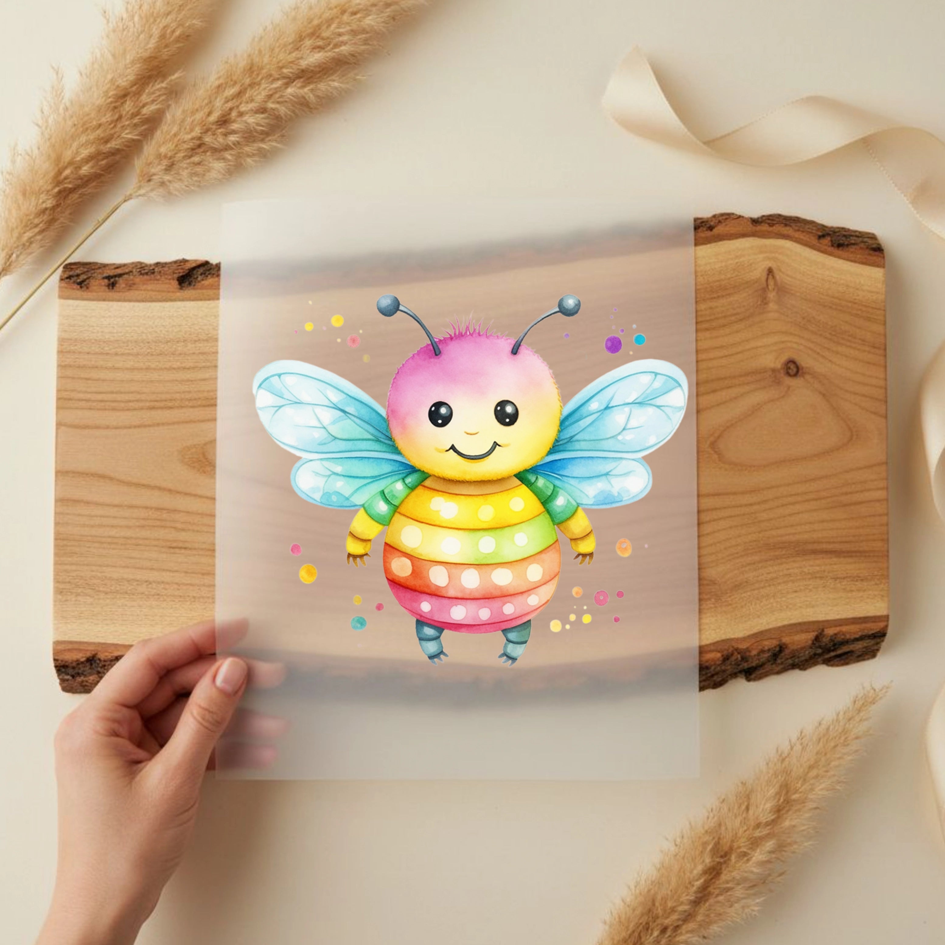 Bügelbild Regenbogen Hummel