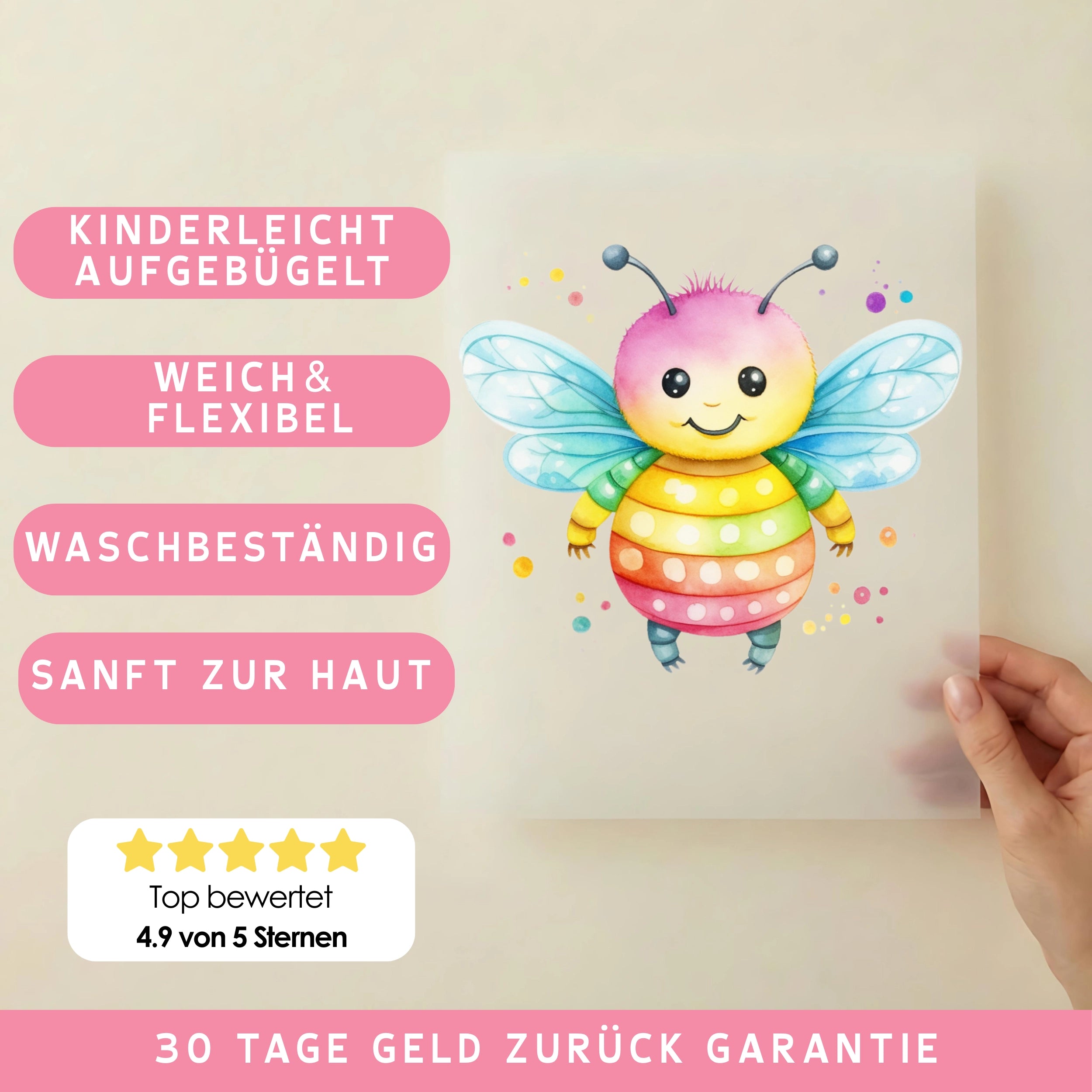 Bügelbild Regenbogen Hummel