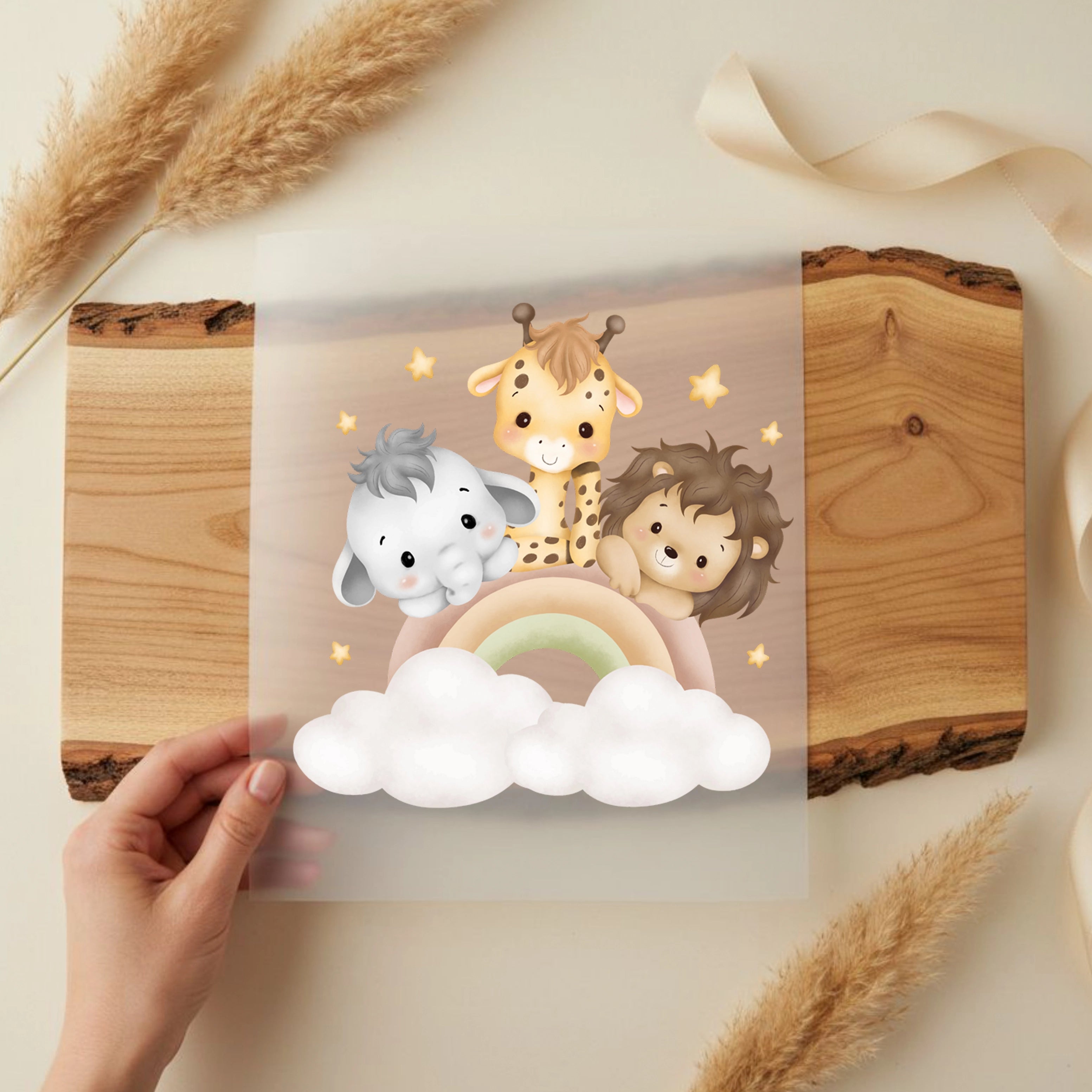 Bügelbild Safari Freunde Regenbogen