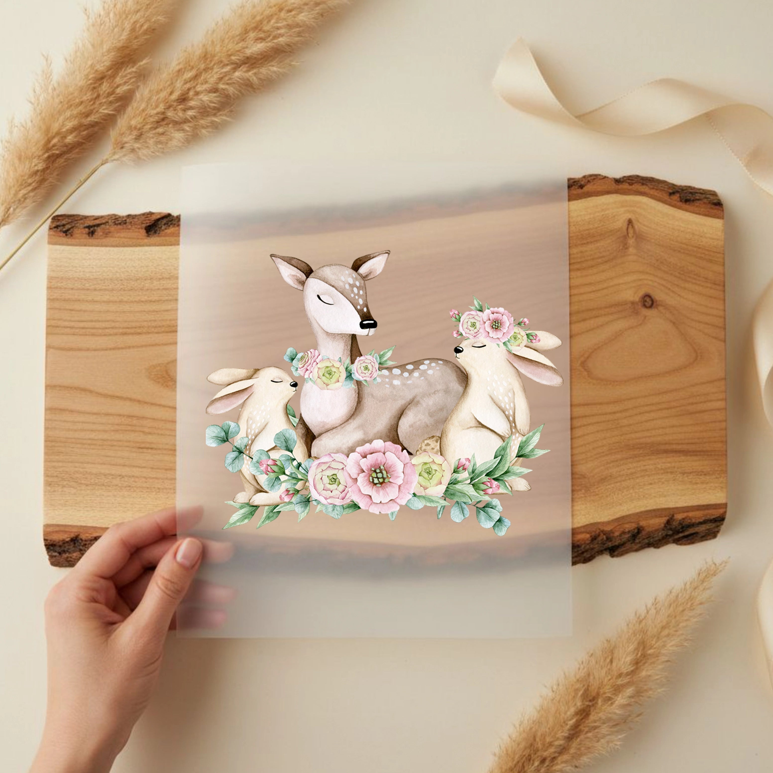 Bügelbild Frühlingsgefühle Reh Hase