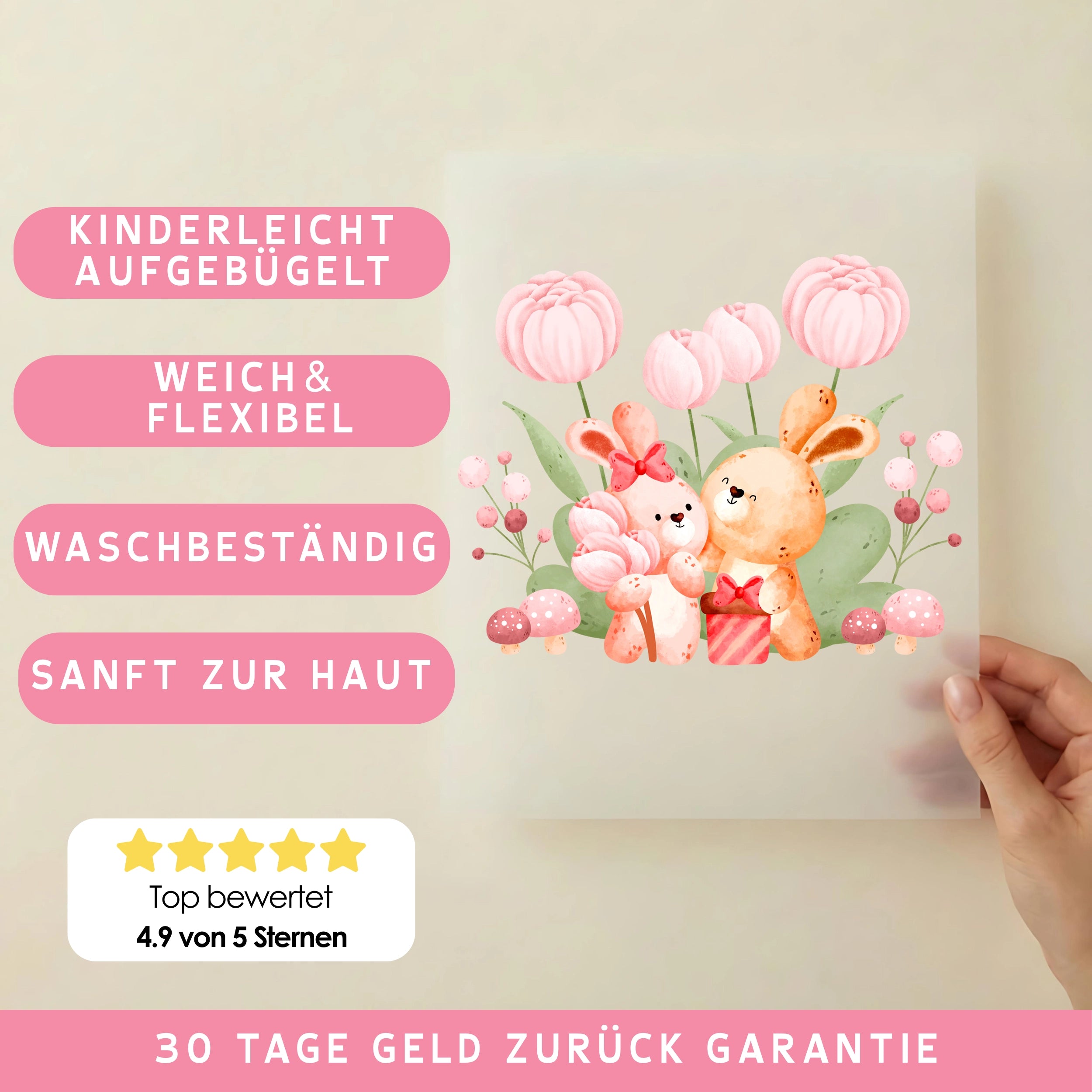 Bügelbild Frühlingsblüten Hasen