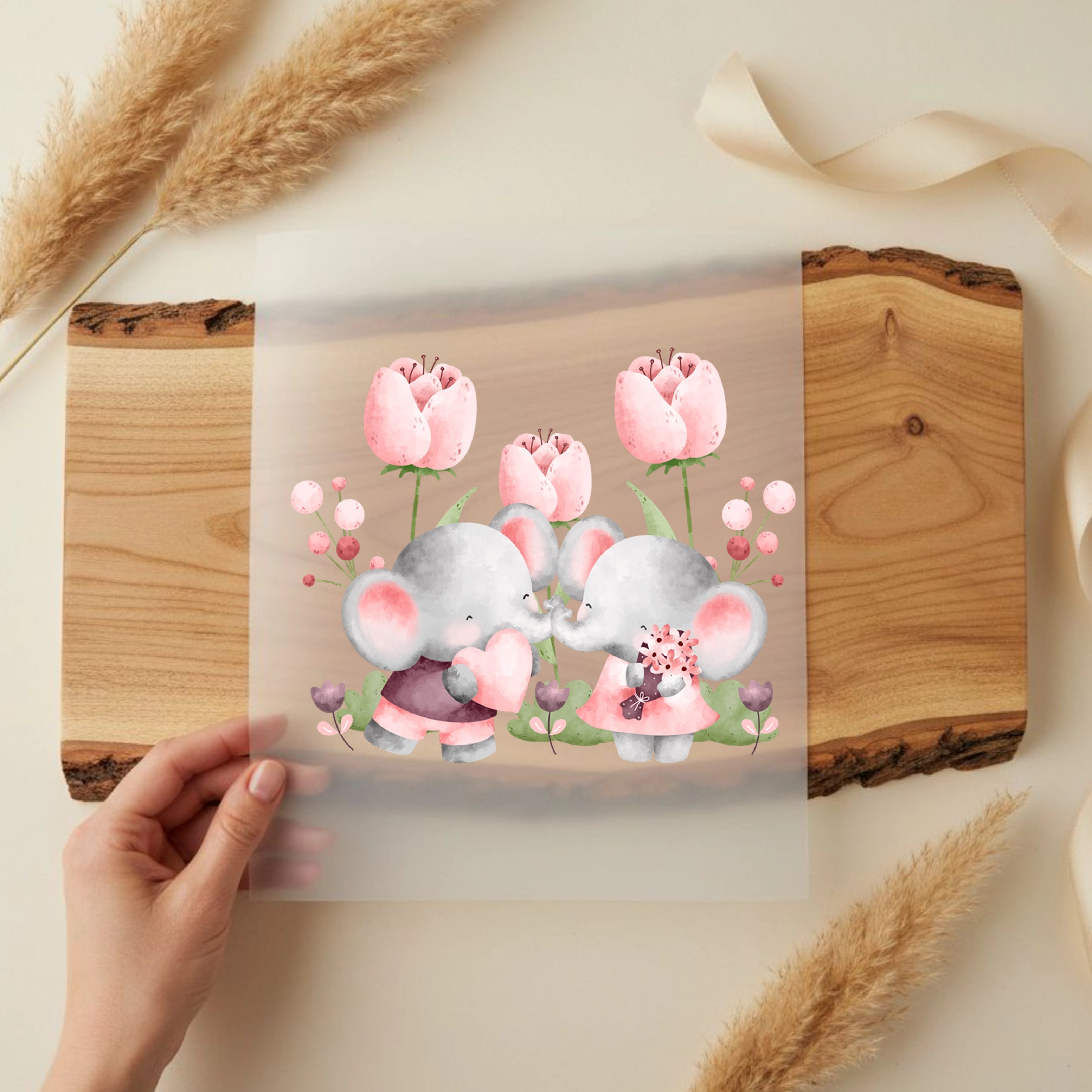 Bügelbild Frühlingsblüten Elefanten