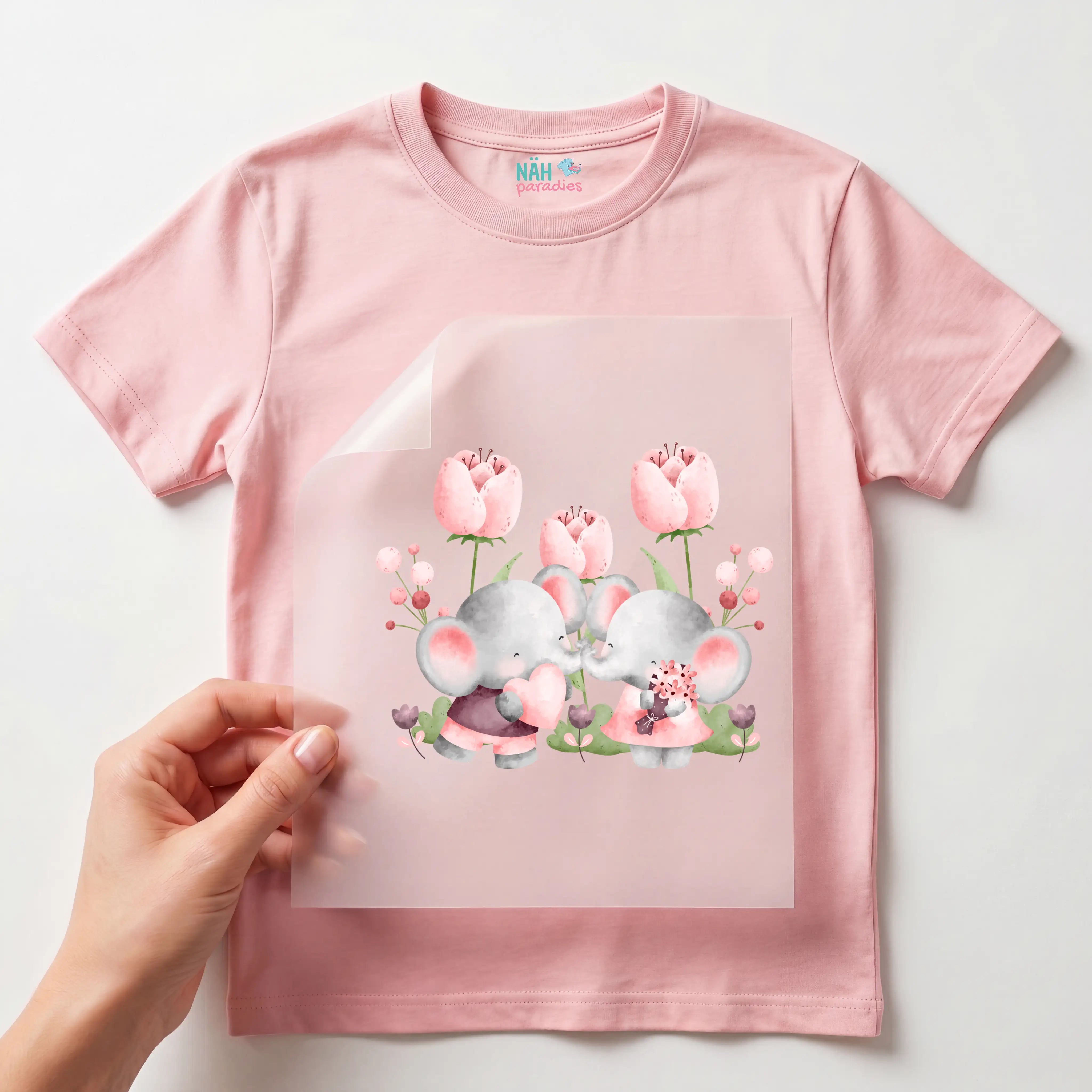 Bügelbild Frühlingsblüten Elefanten
