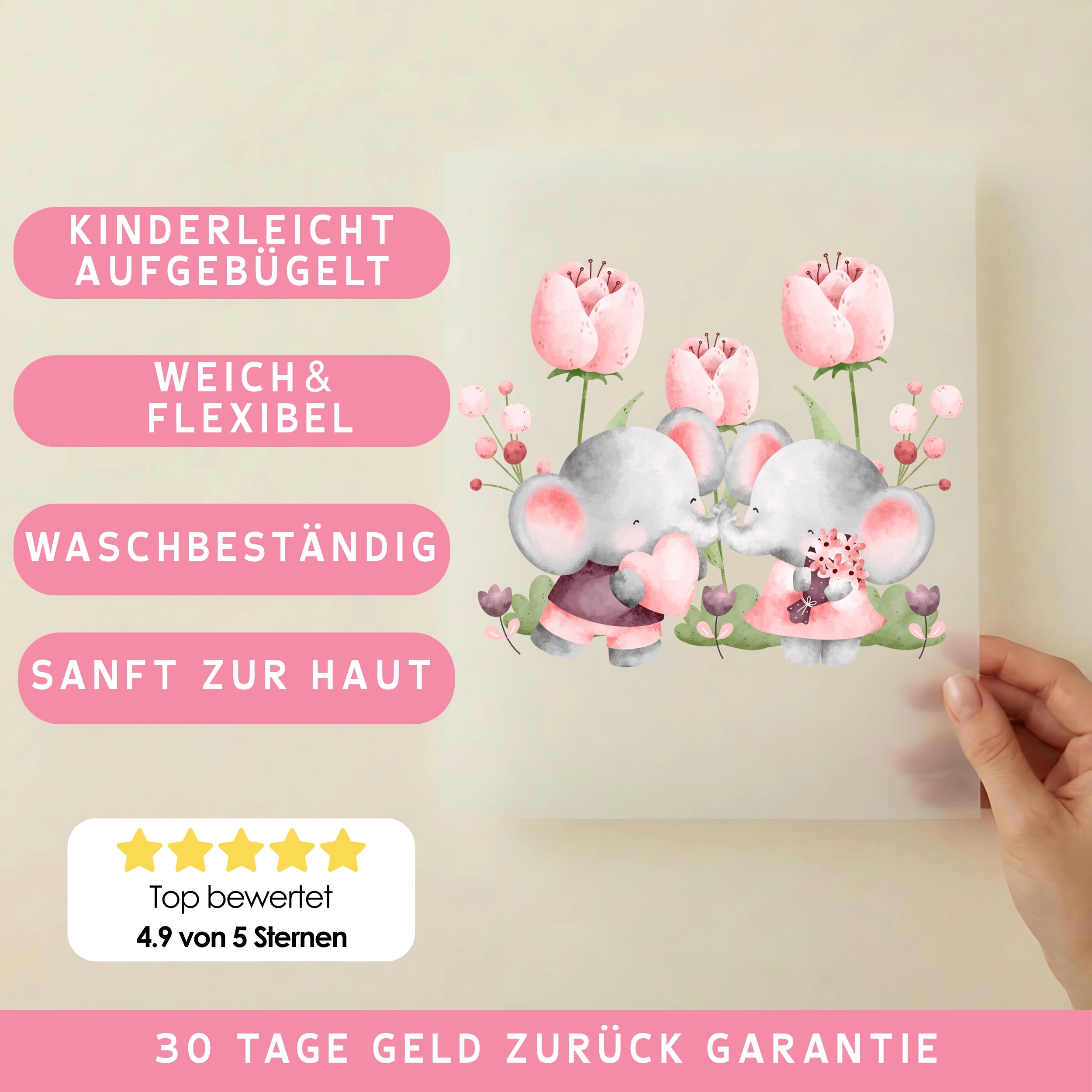 Bügelbild Frühlingsblüten Elefanten
