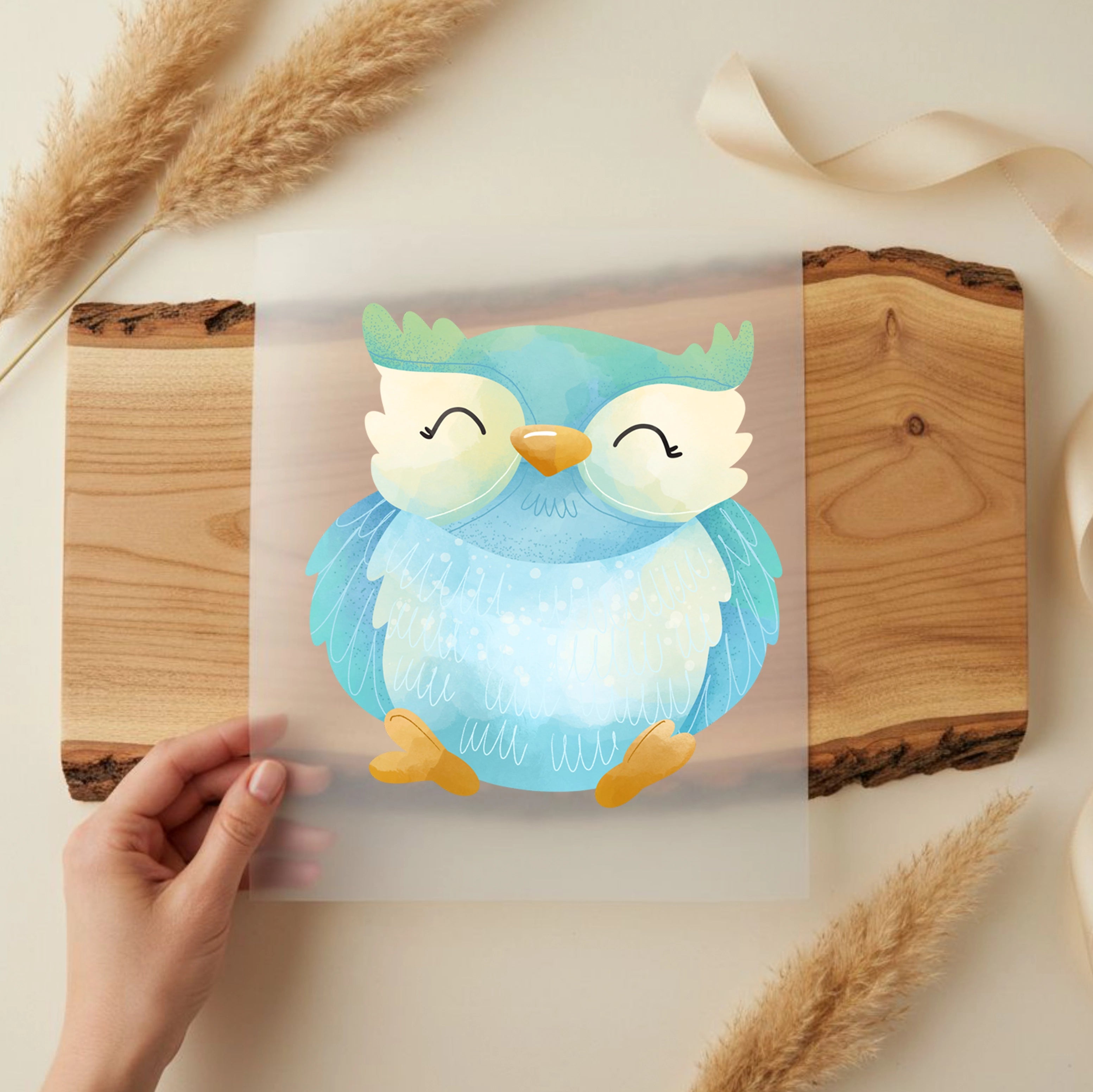 Bügelbild Eule Blauer Federfreund