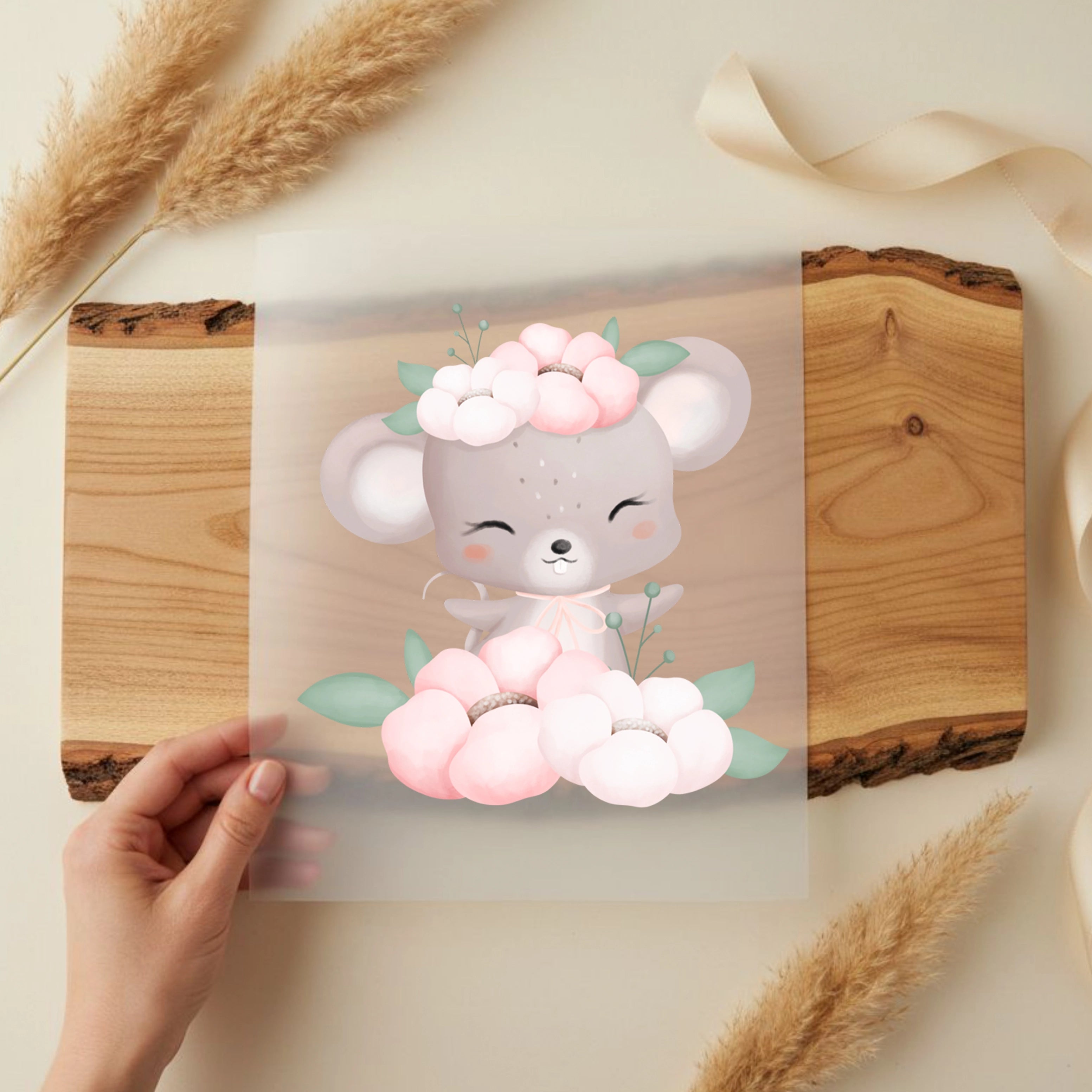 Bügelbild Blüten Maus