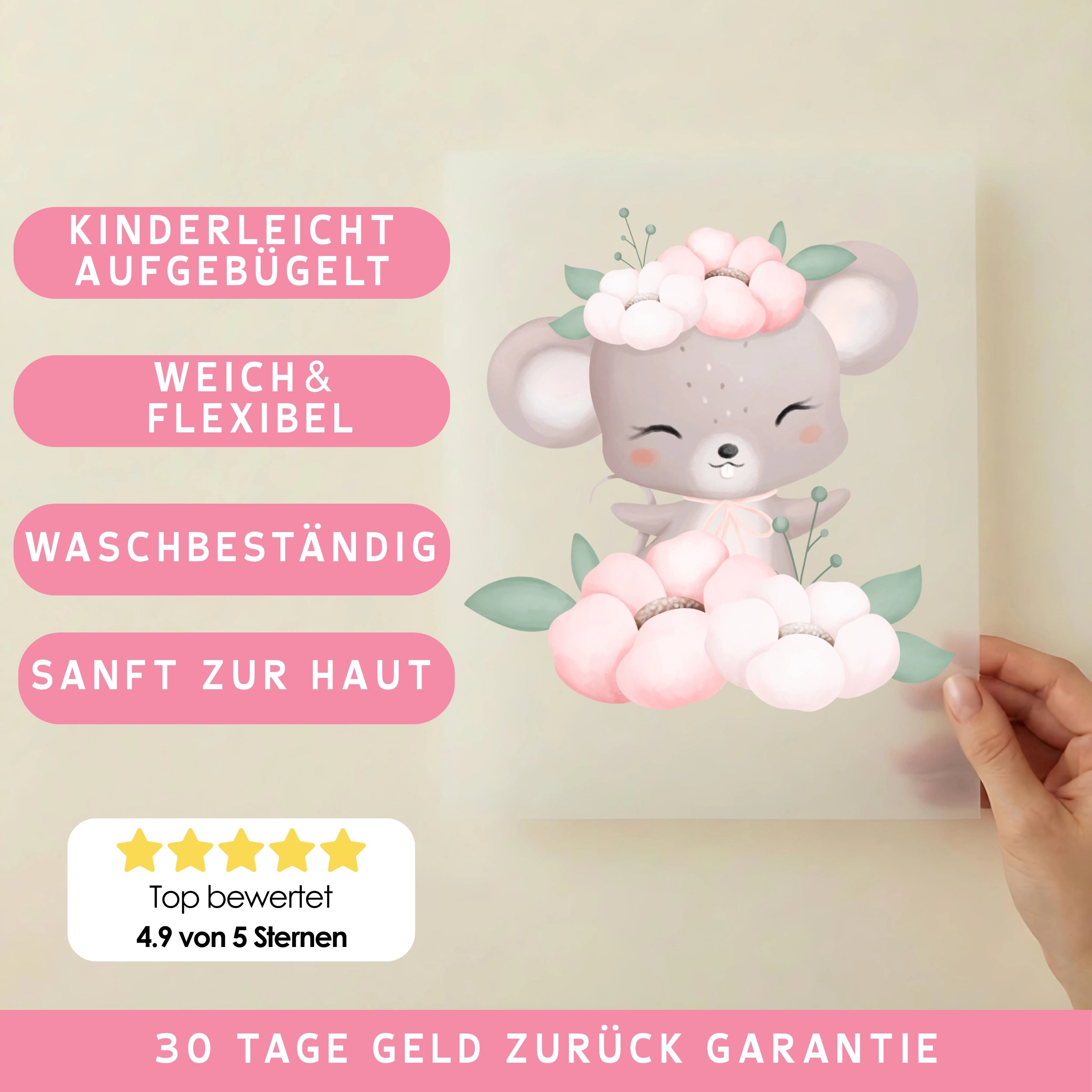 Bügelbild Blüten Maus