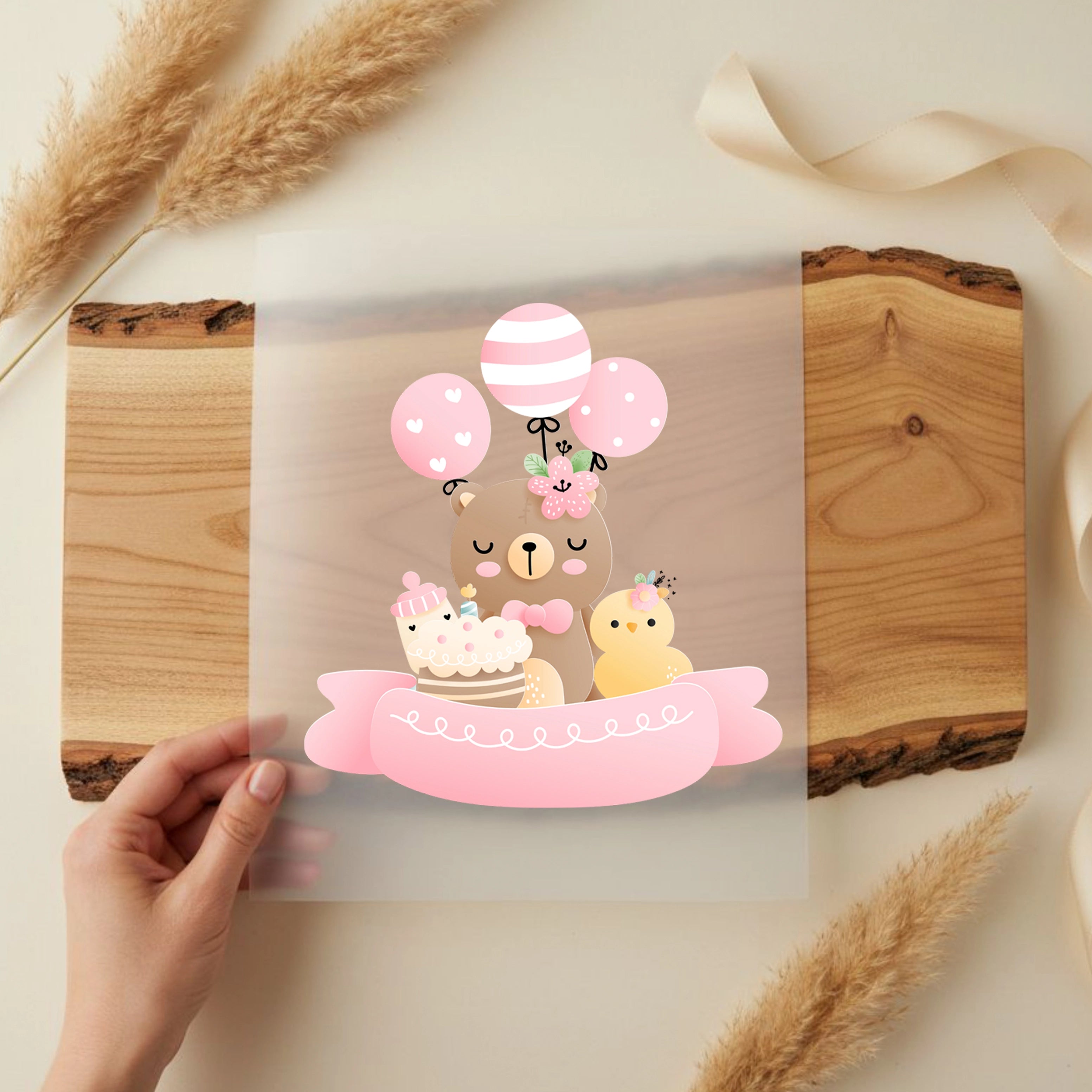 Bügelbild Bären Geburtstag Rosa