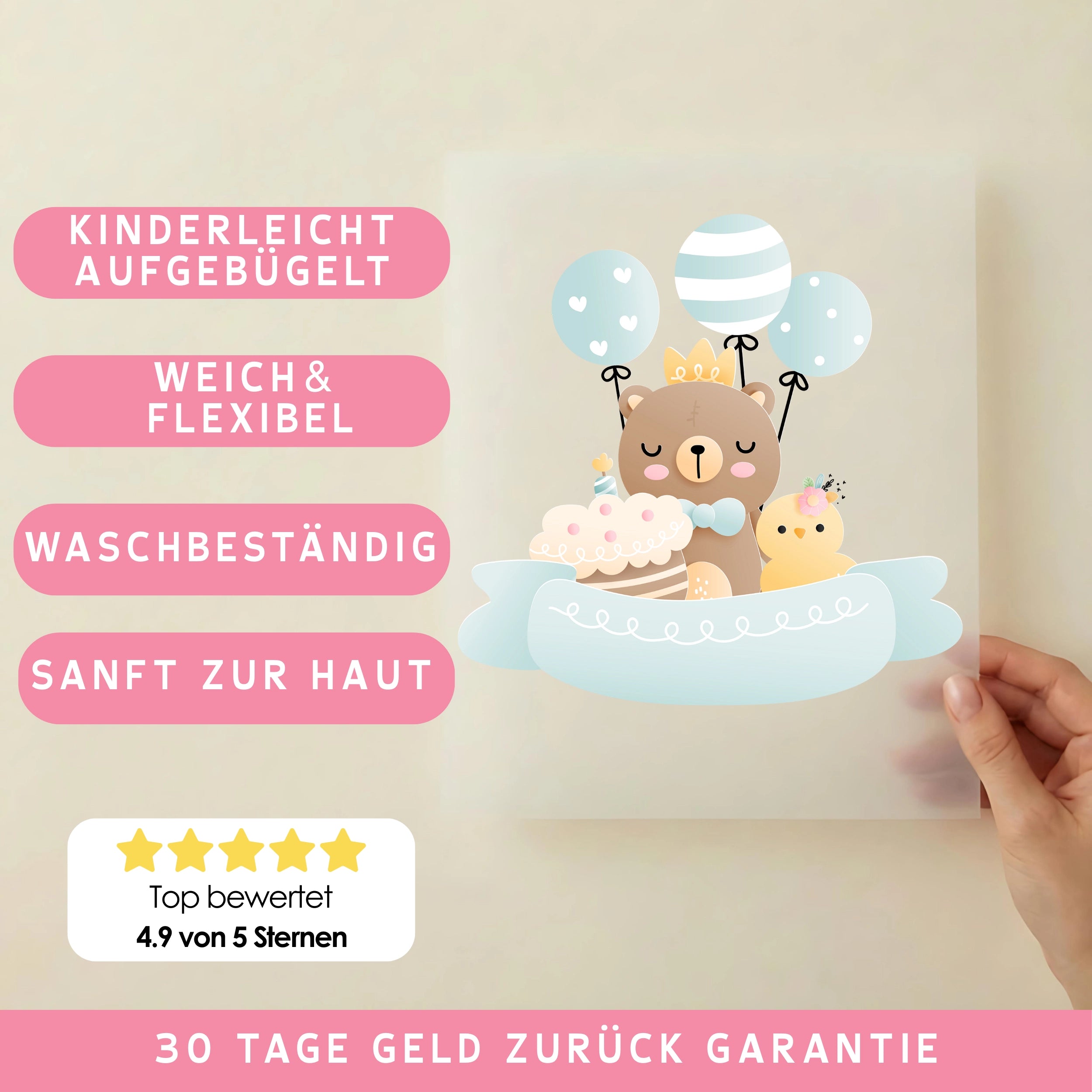 Bügelbild Bären Geburtstag Blau