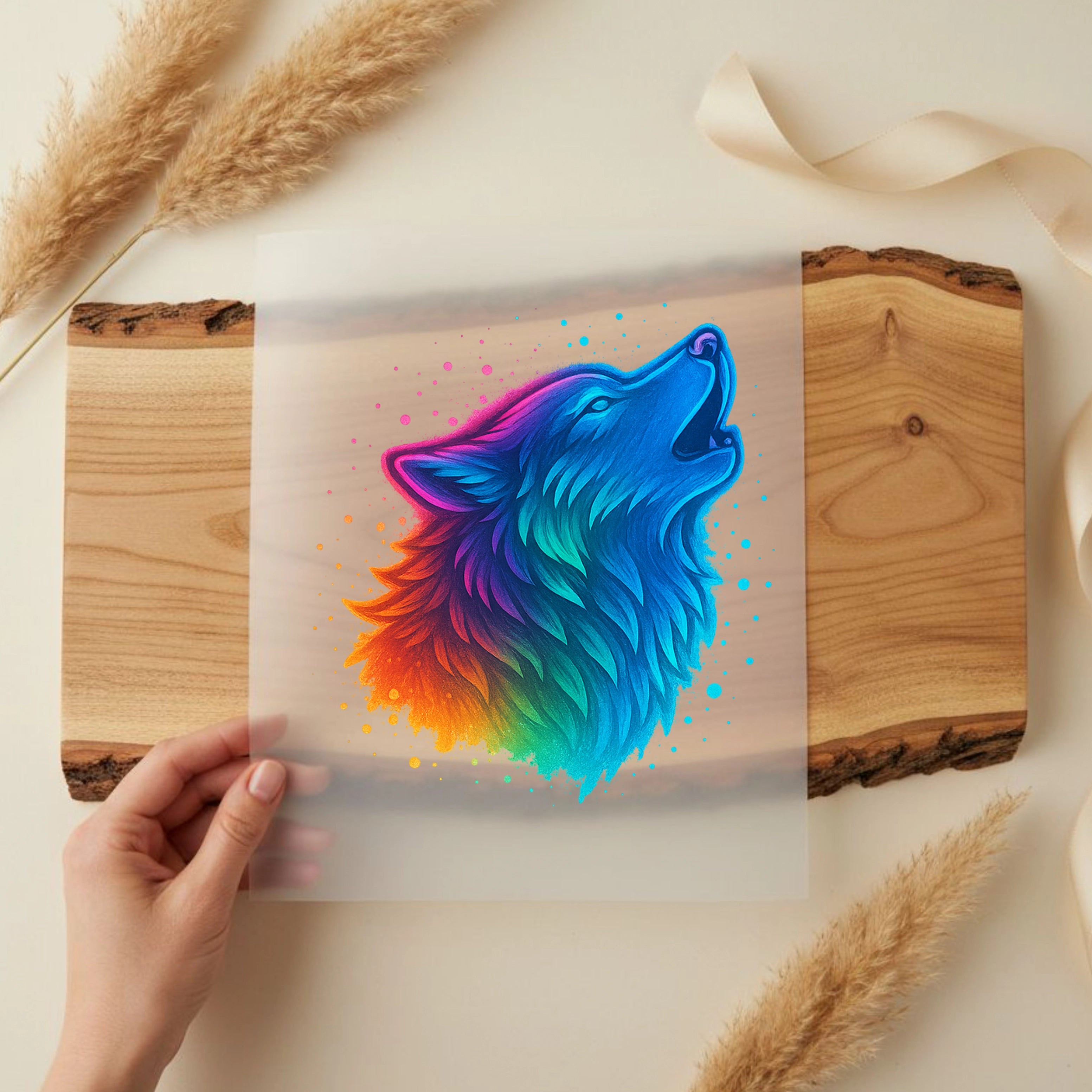 Bügelbild Farbenruf Wolf