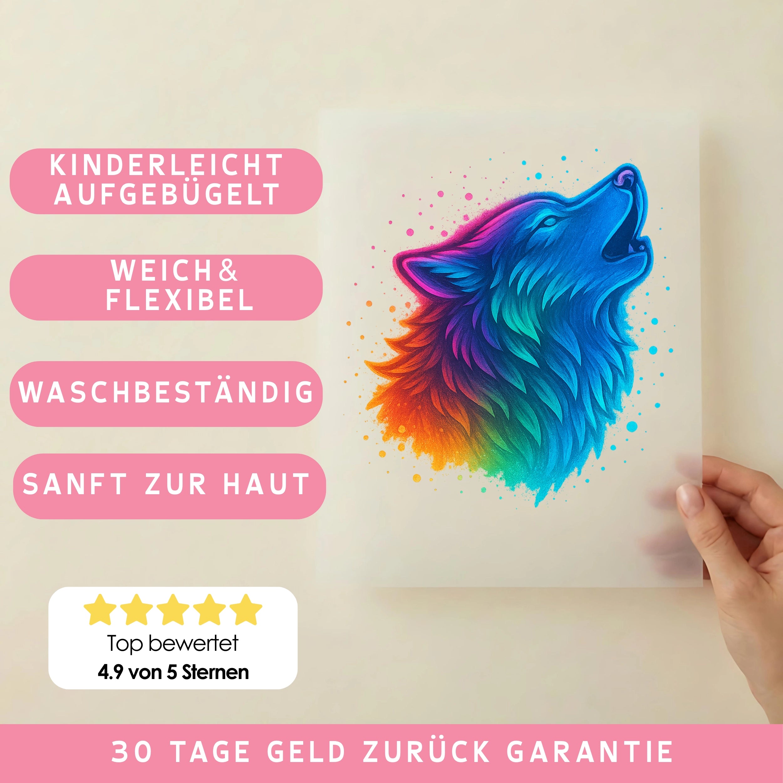Bügelbild Farbenruf Wolf