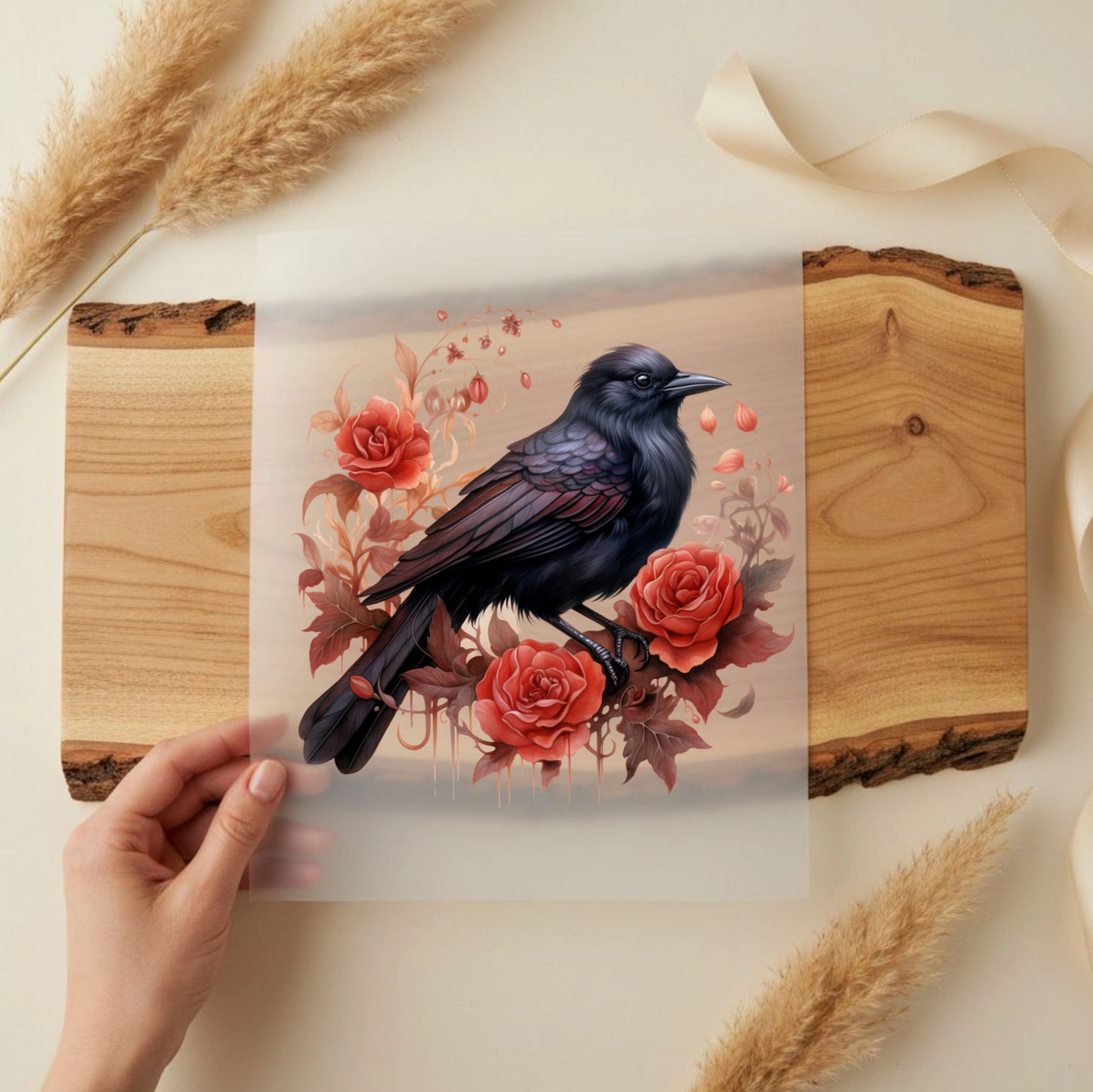 Bügelbild Schwarzer Rosen Vogel