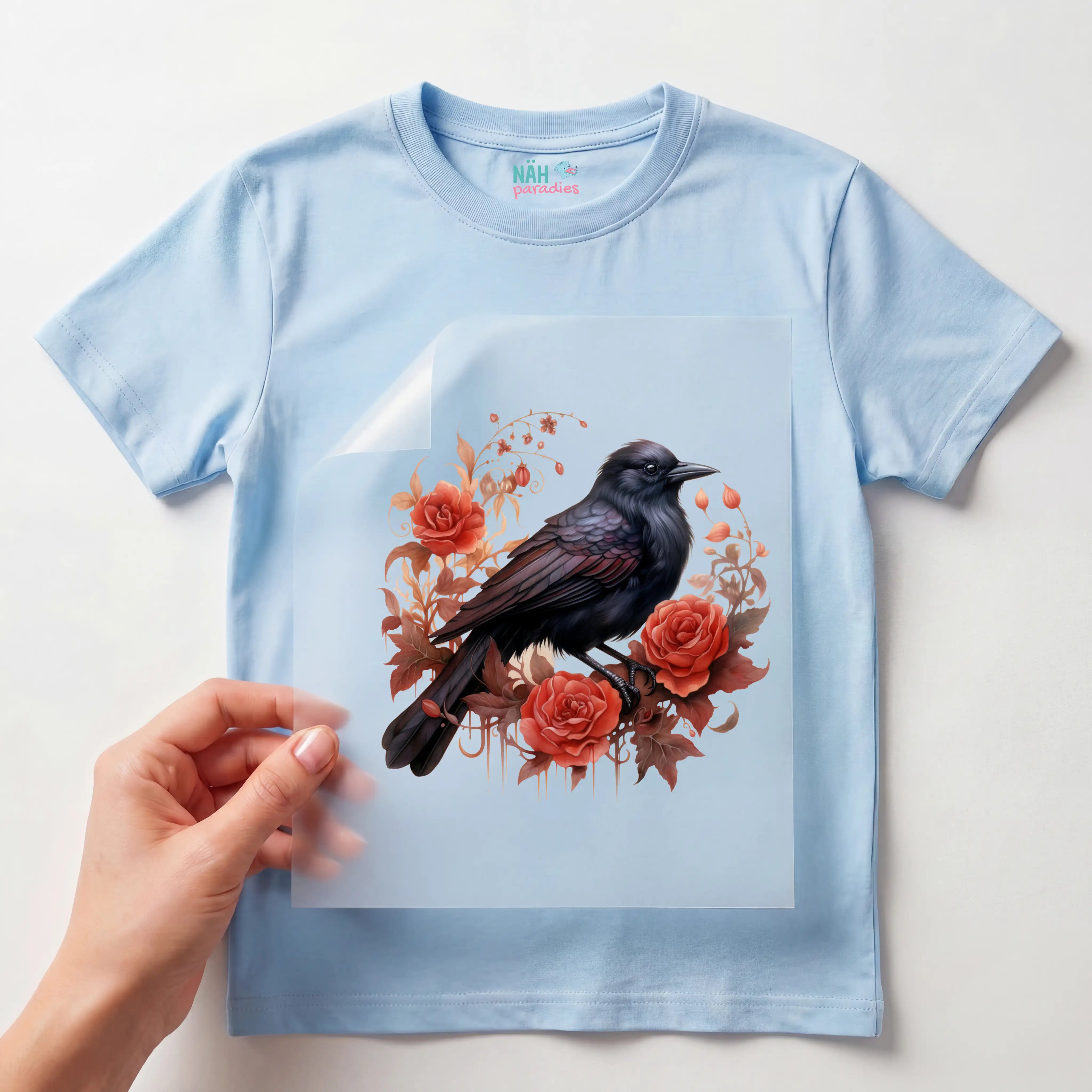 Bügelbild Schwarzer Rosen Vogel