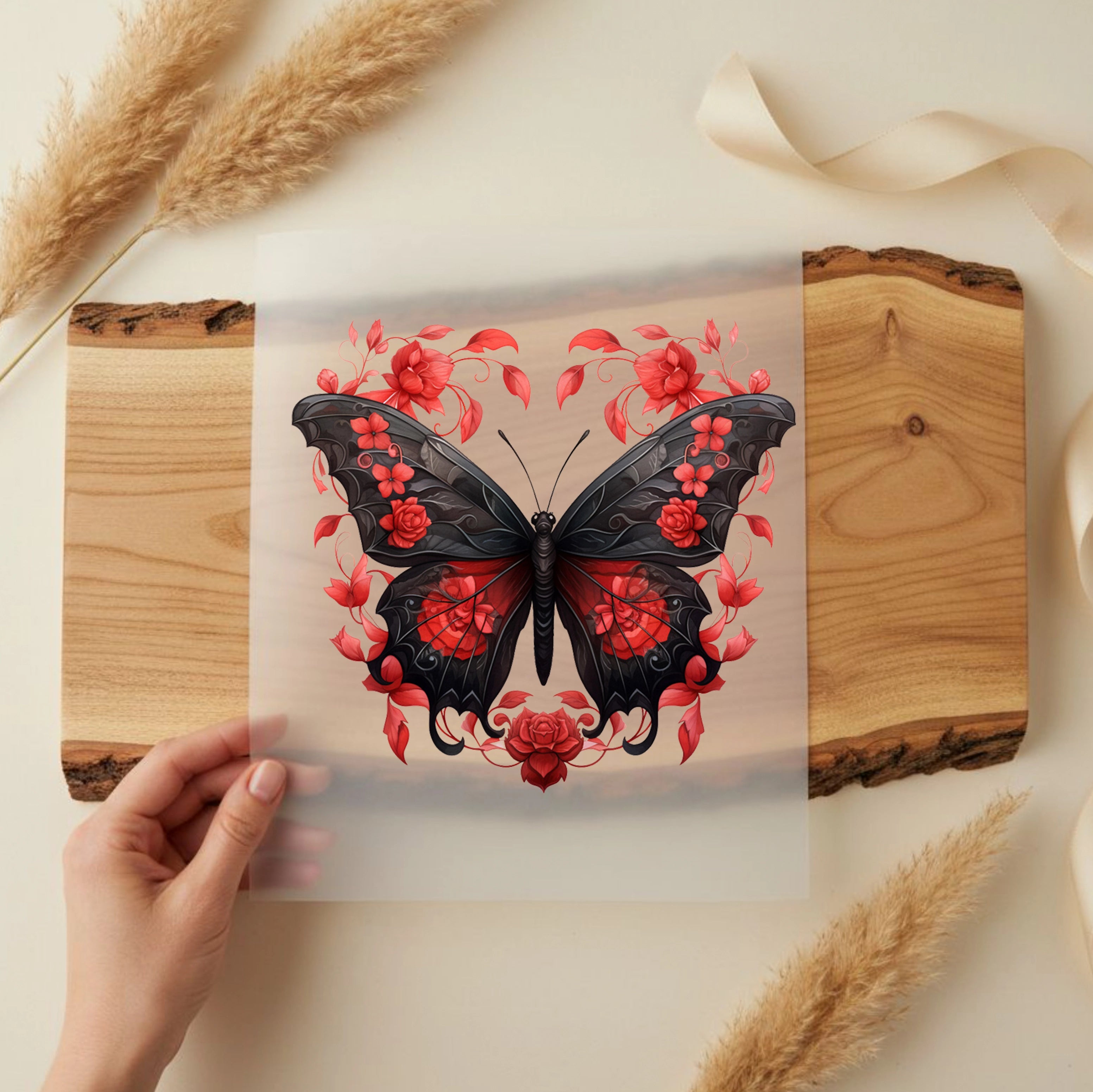 Bügelbild Schwarzer Rosen Schmetterling