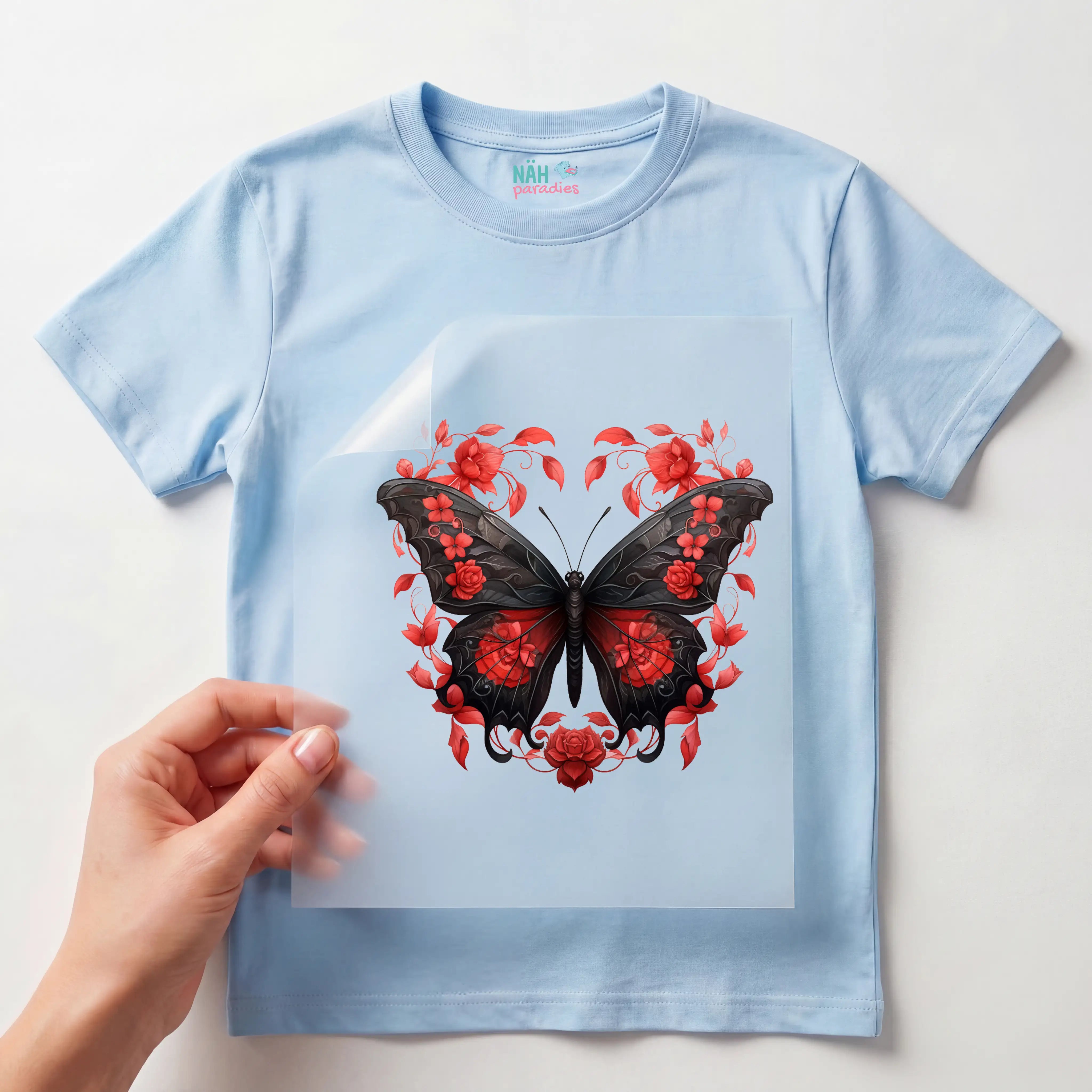Bügelbild Schwarzer Rosen Schmetterling