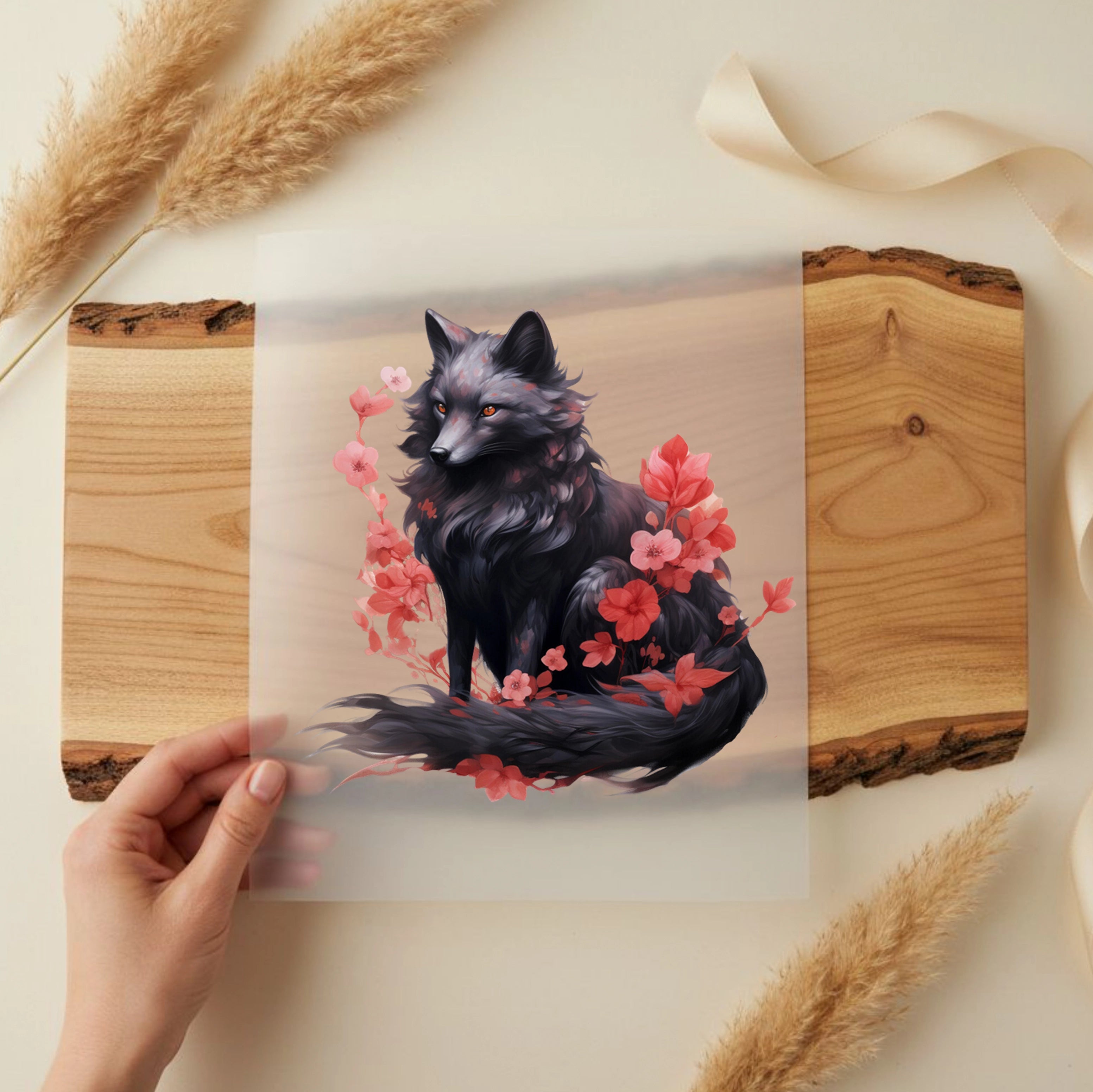 Bügelbild Schwarzer Blüten Fuchs