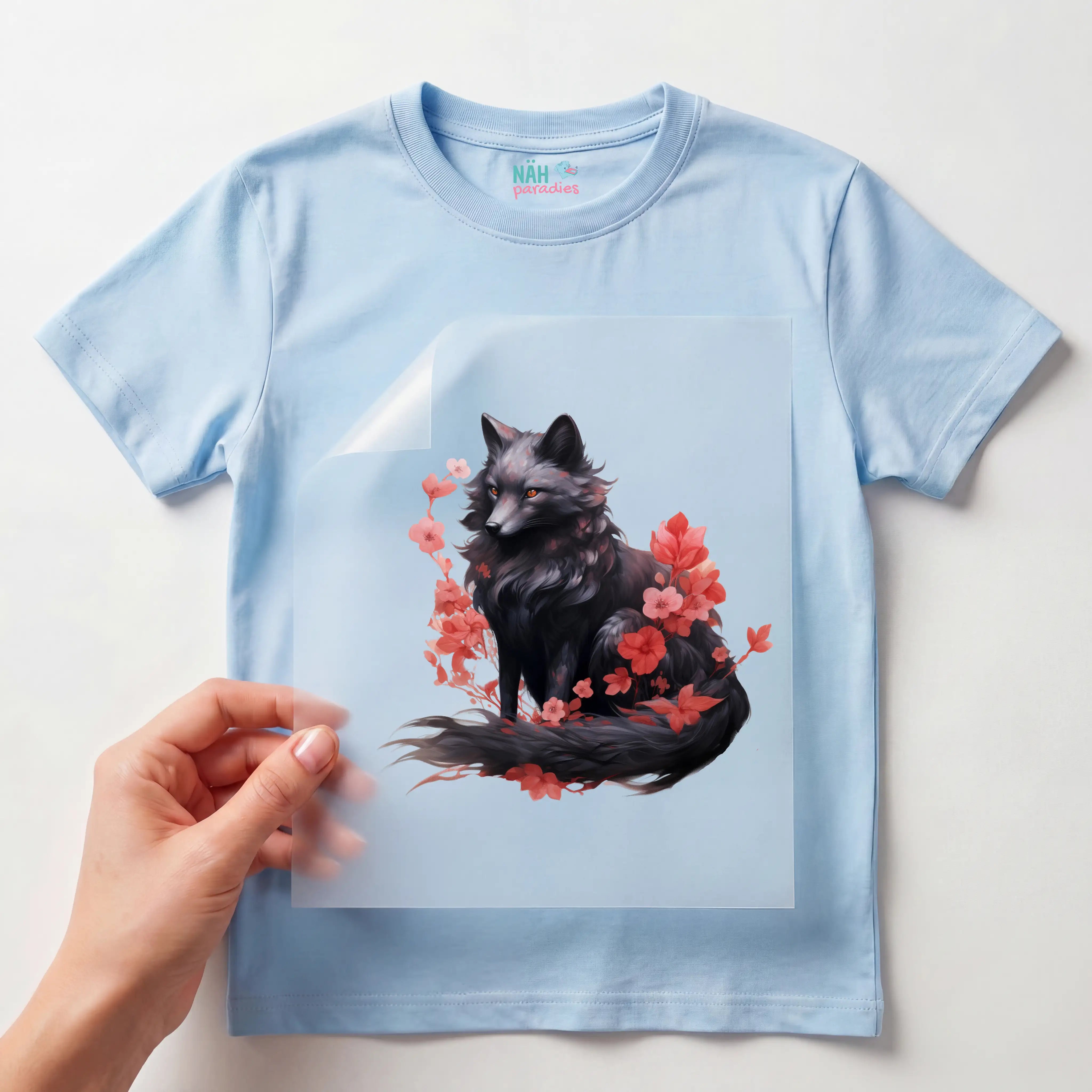 Bügelbild Schwarzer Blüten Fuchs