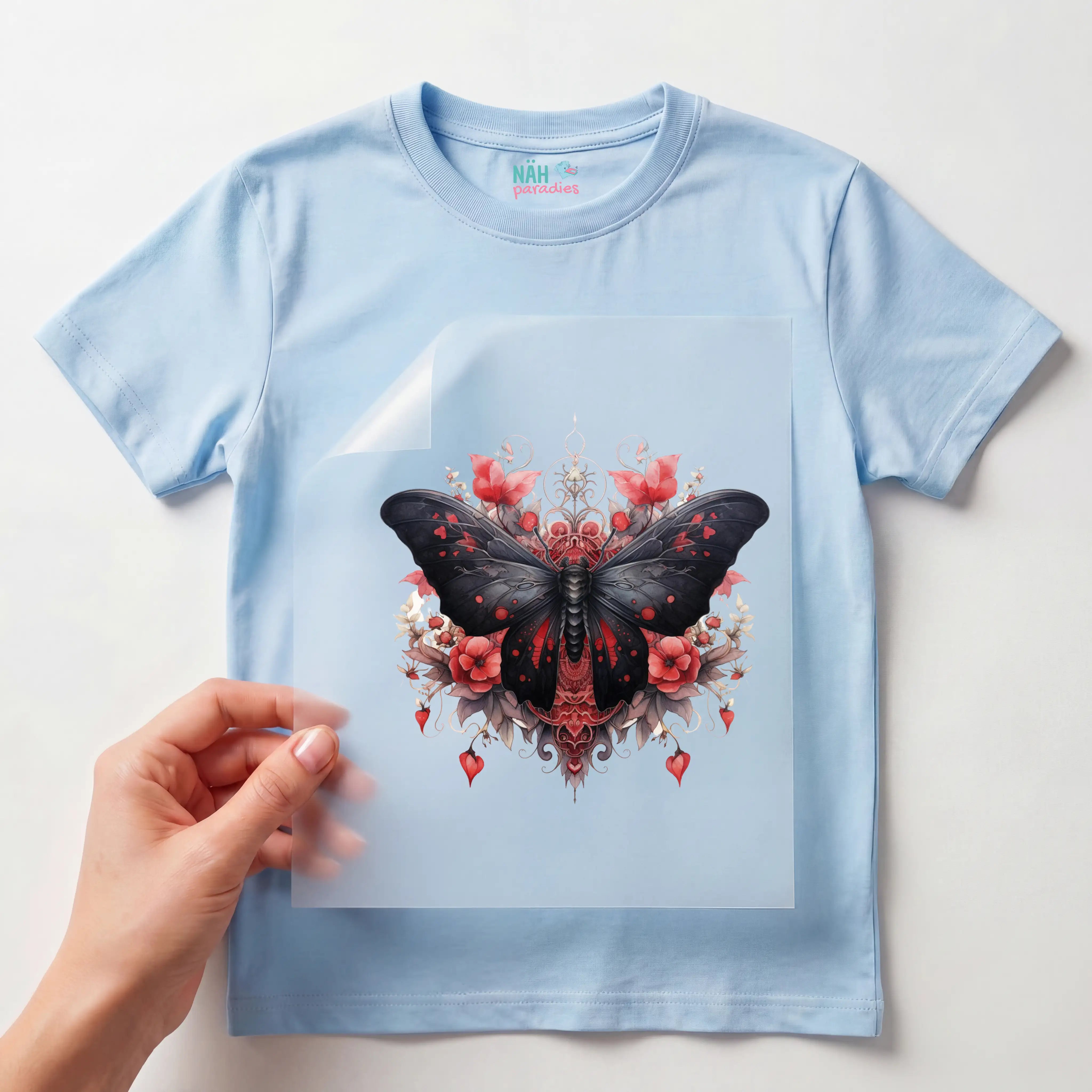 Bügelbild Schwarze Blüten Motte