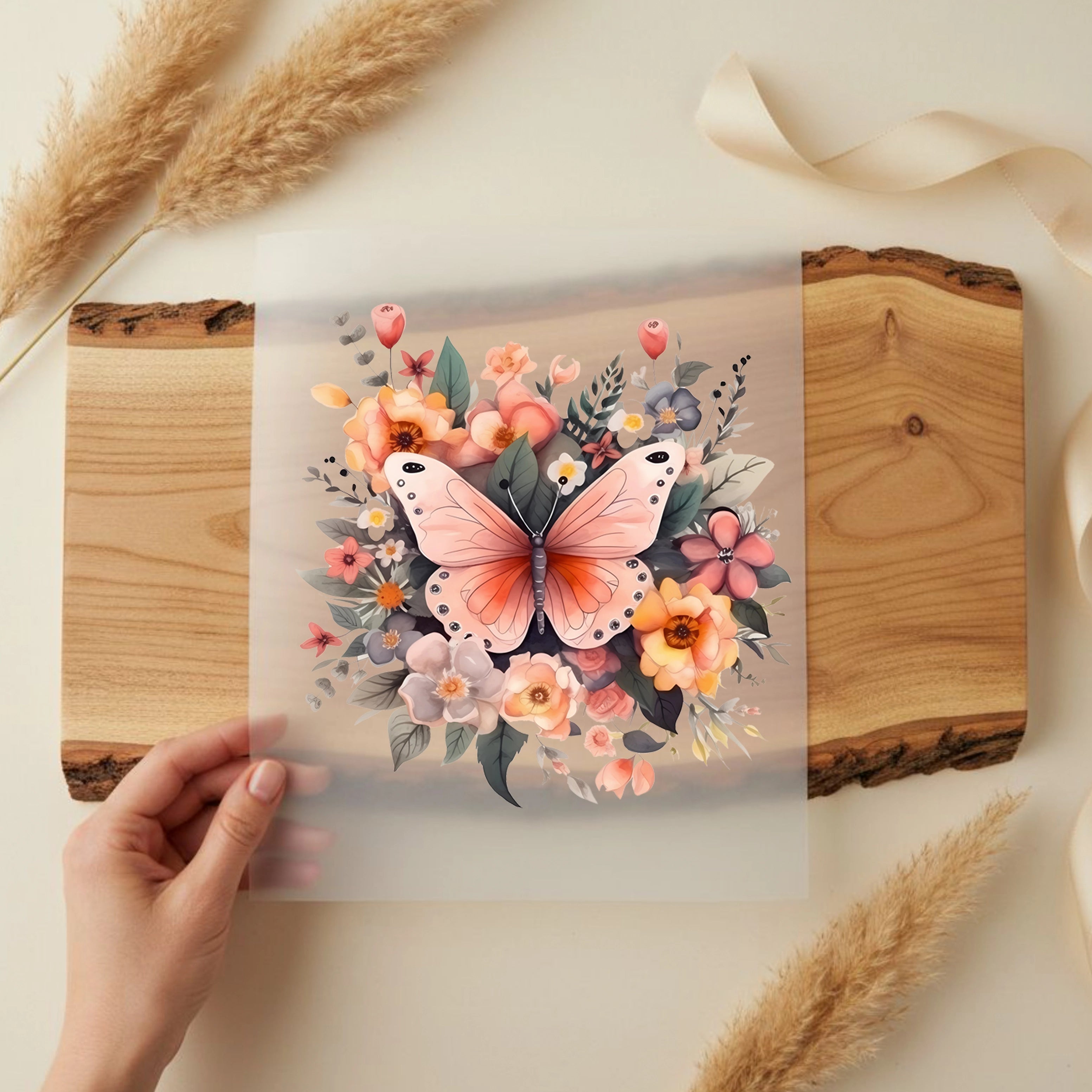 Bügelbild Rosa Blütenfalter