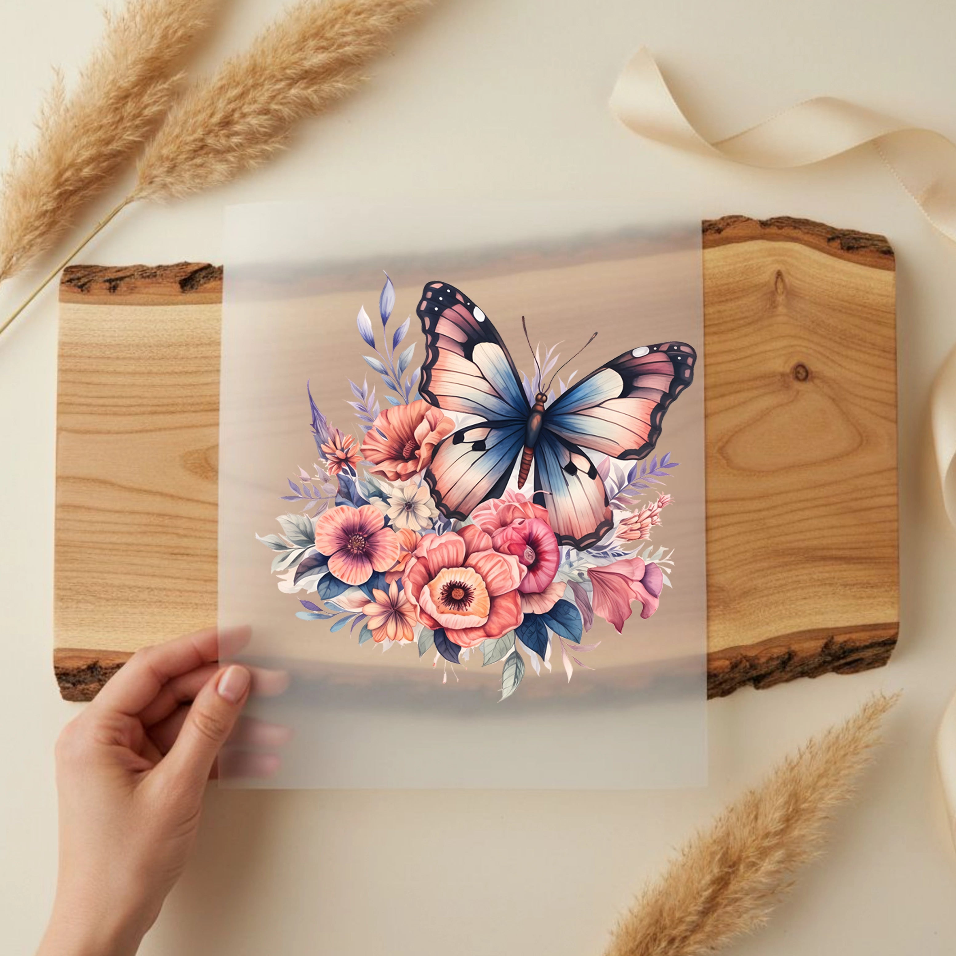 Bügelbild Blumen Schmetterling