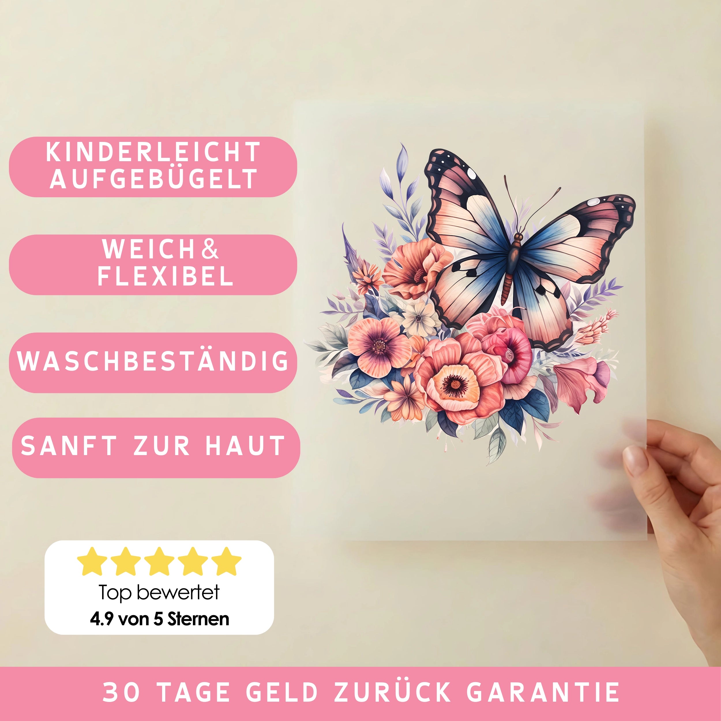 Bügelbild Blumen Schmetterling