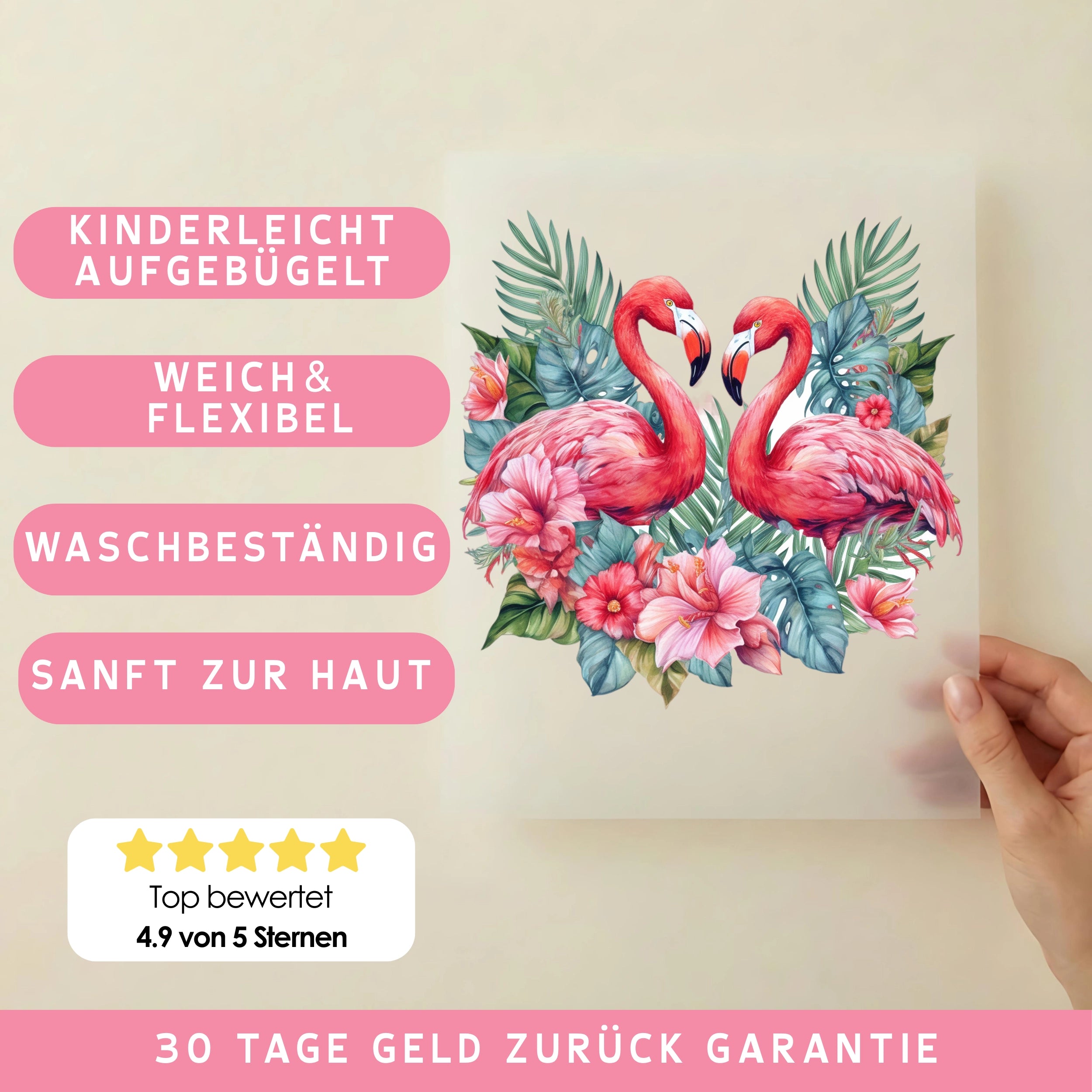 Bügelbild Blüten Flamingos