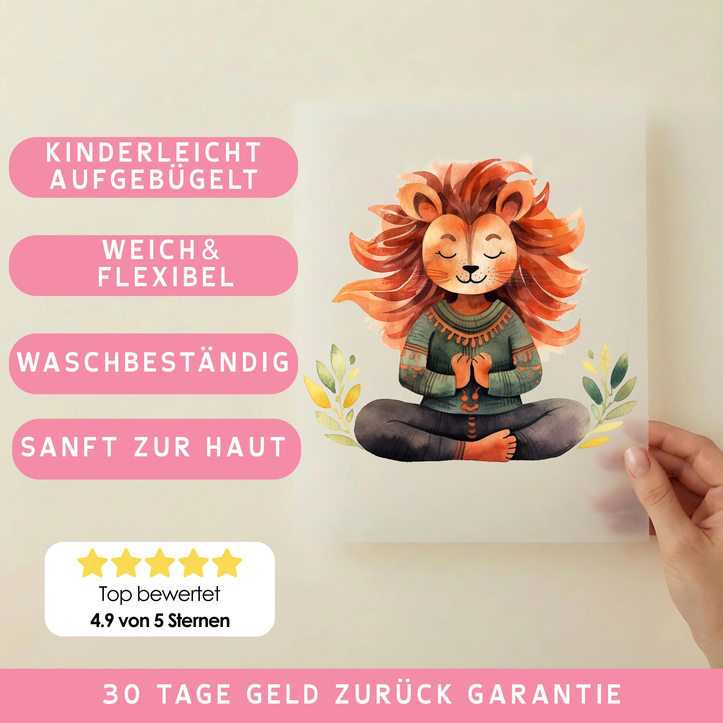 Bügelbild Yoga Löwe Zena