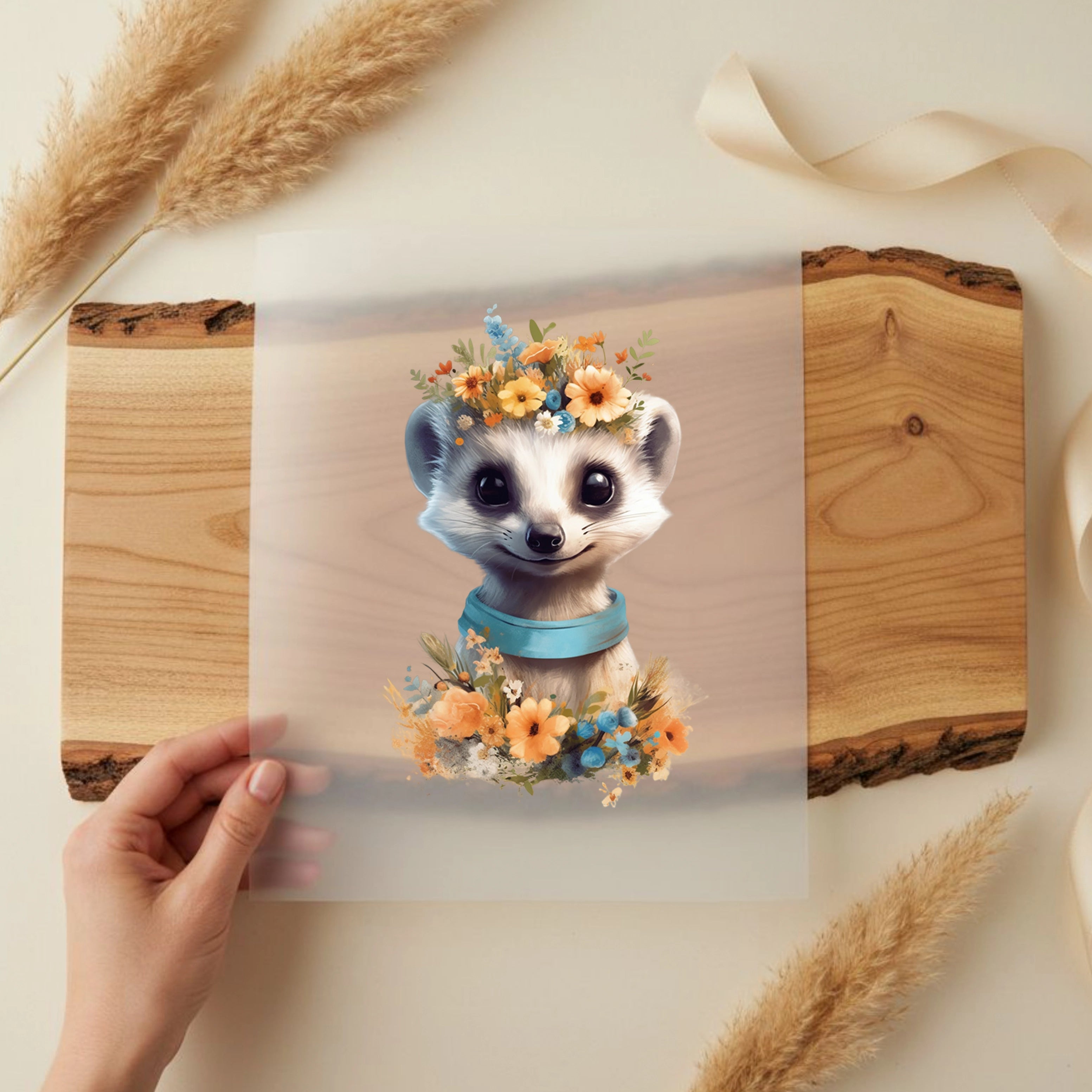 Bügelbild Blumen Erdmännchen