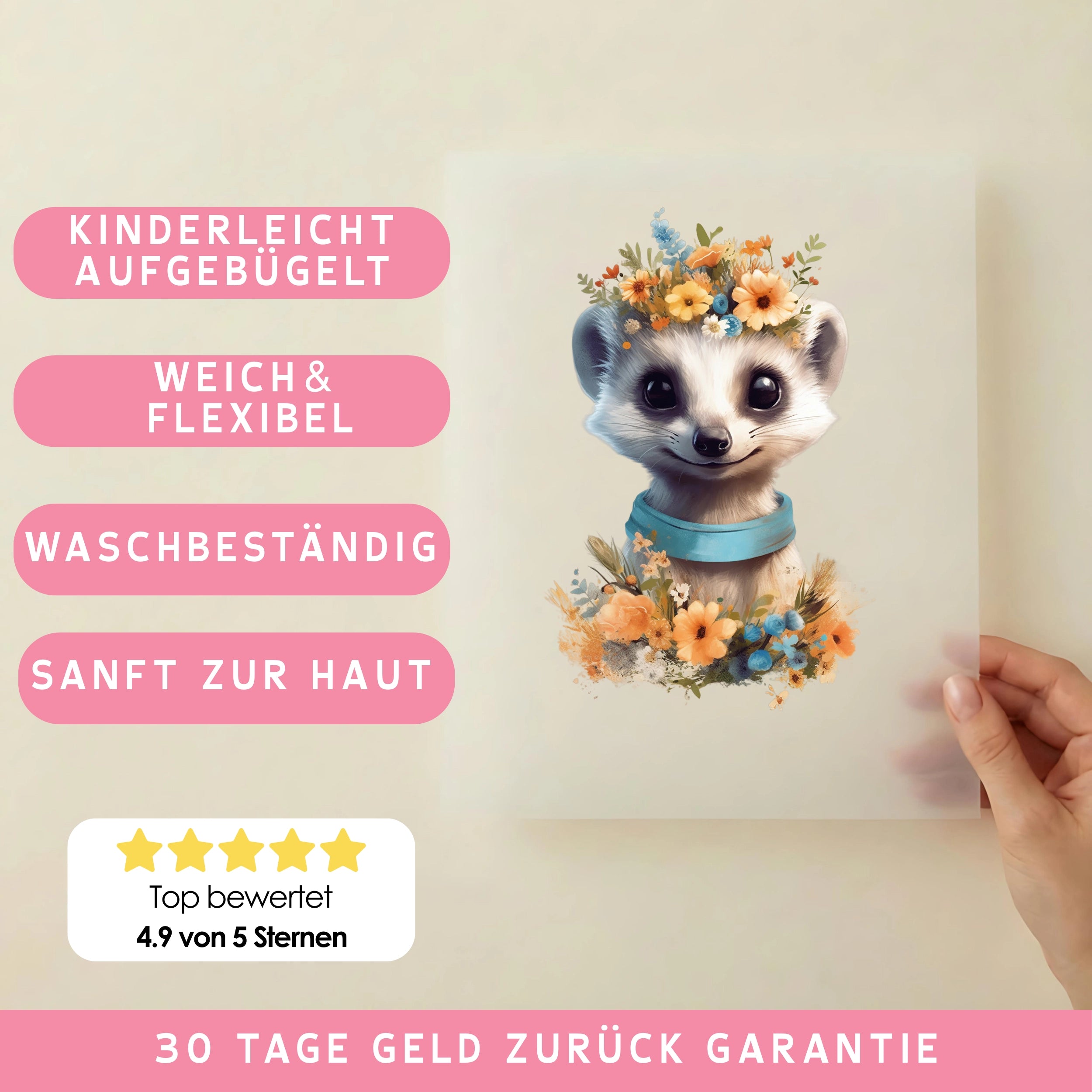 Bügelbild Blumen Erdmännchen