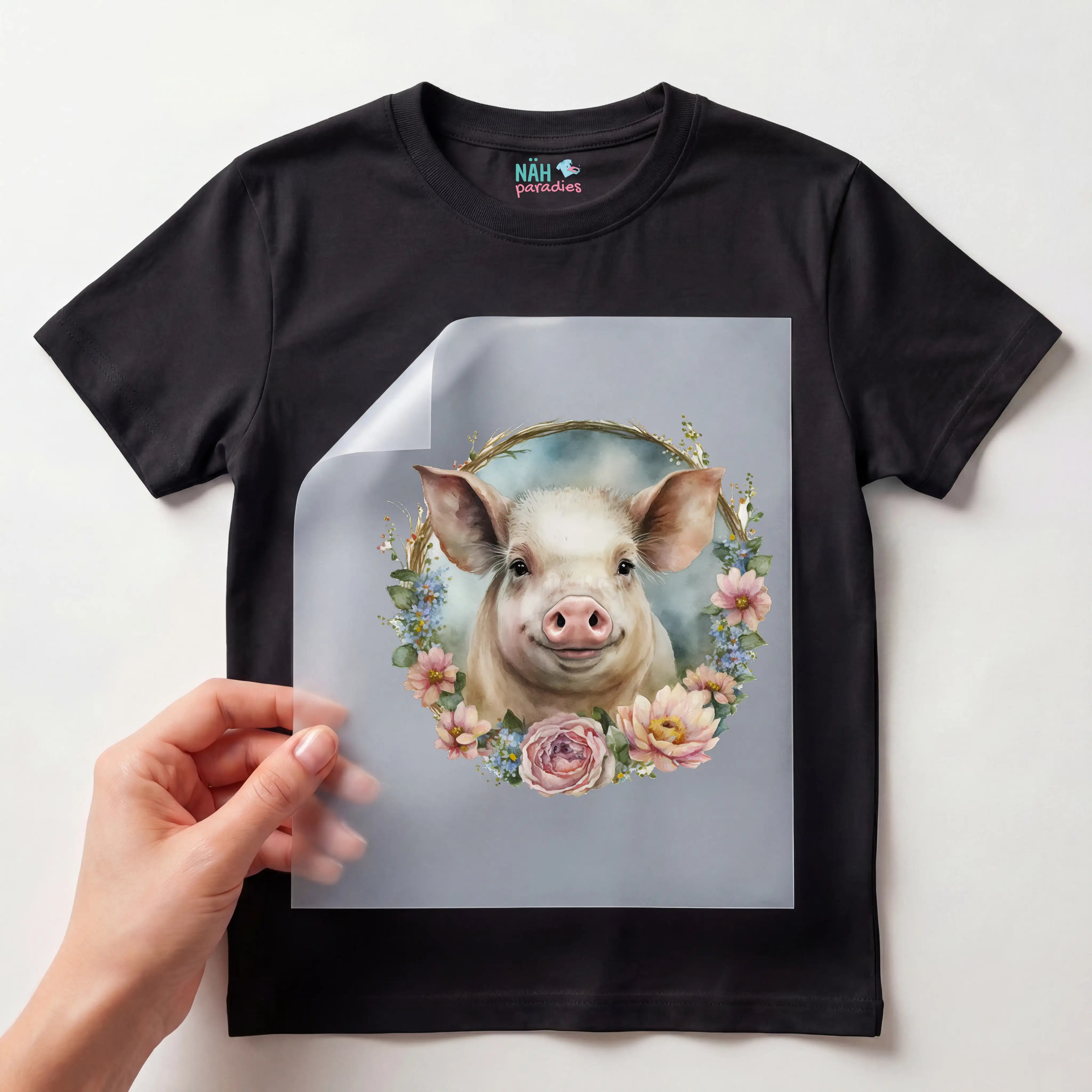 Bügelbild Schwein Blütenborsti