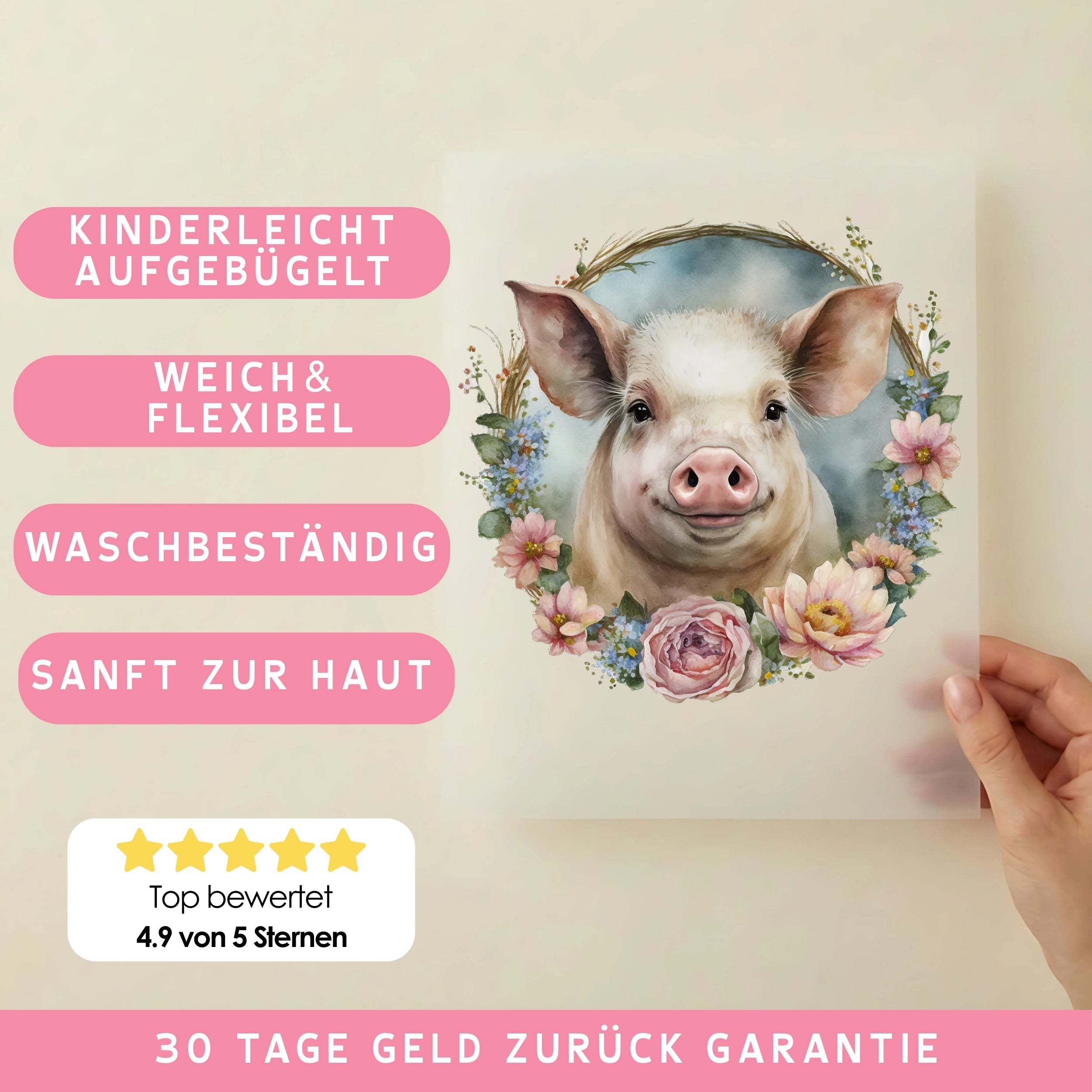 Bügelbild Schwein Blütenborsti