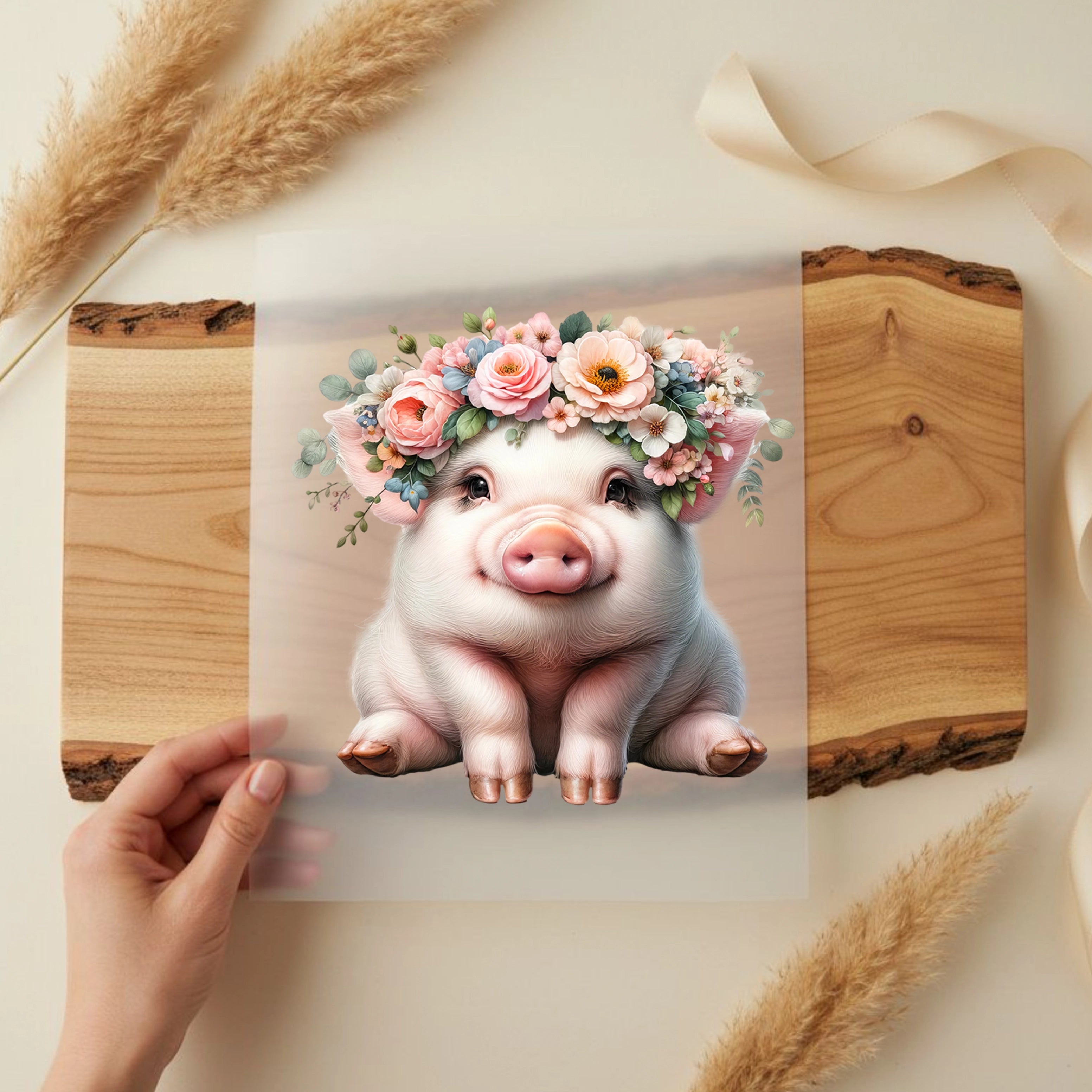 Bügelbild süßes Blumen Schweinchen Pinka