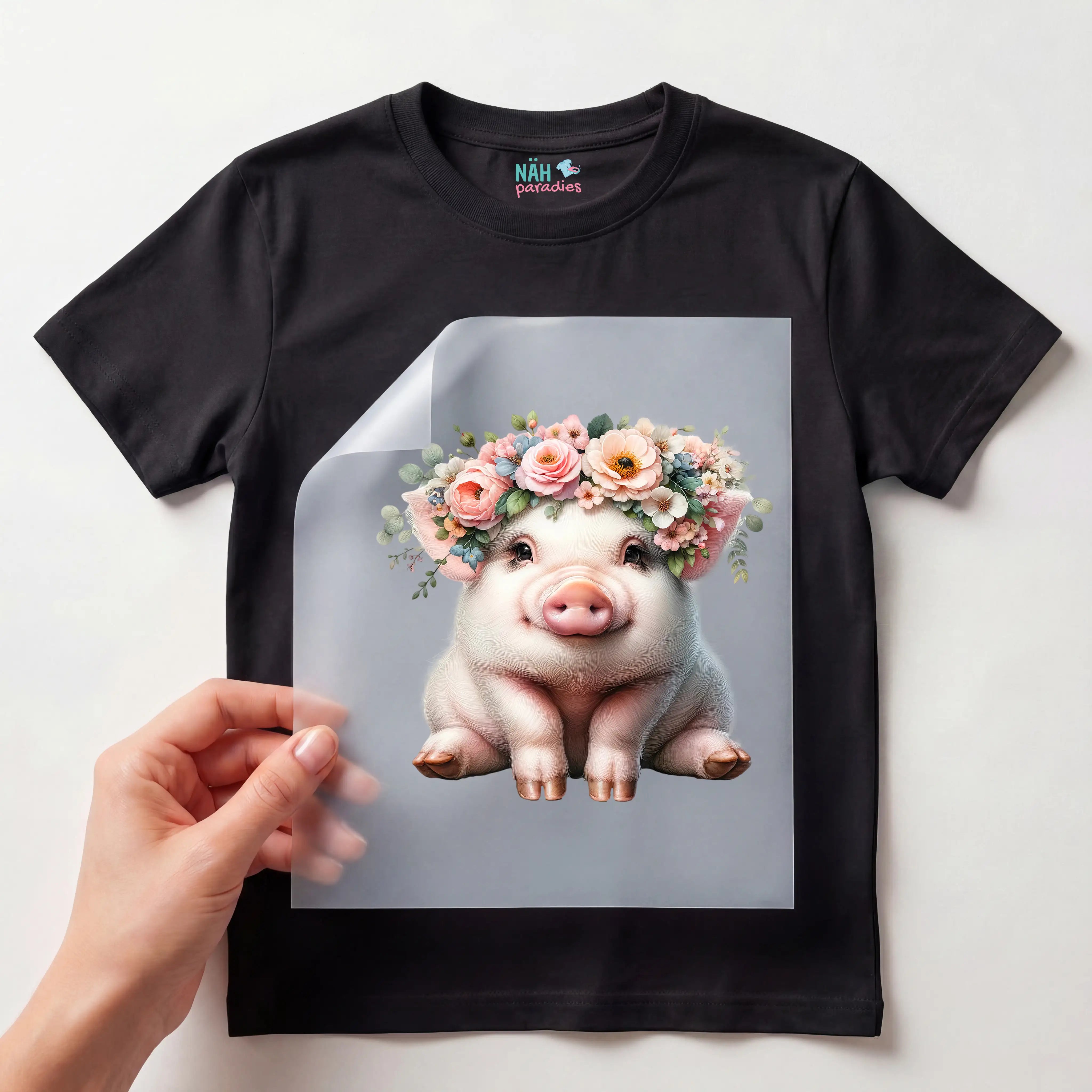 Bügelbild süßes Blumen Schweinchen Pinka