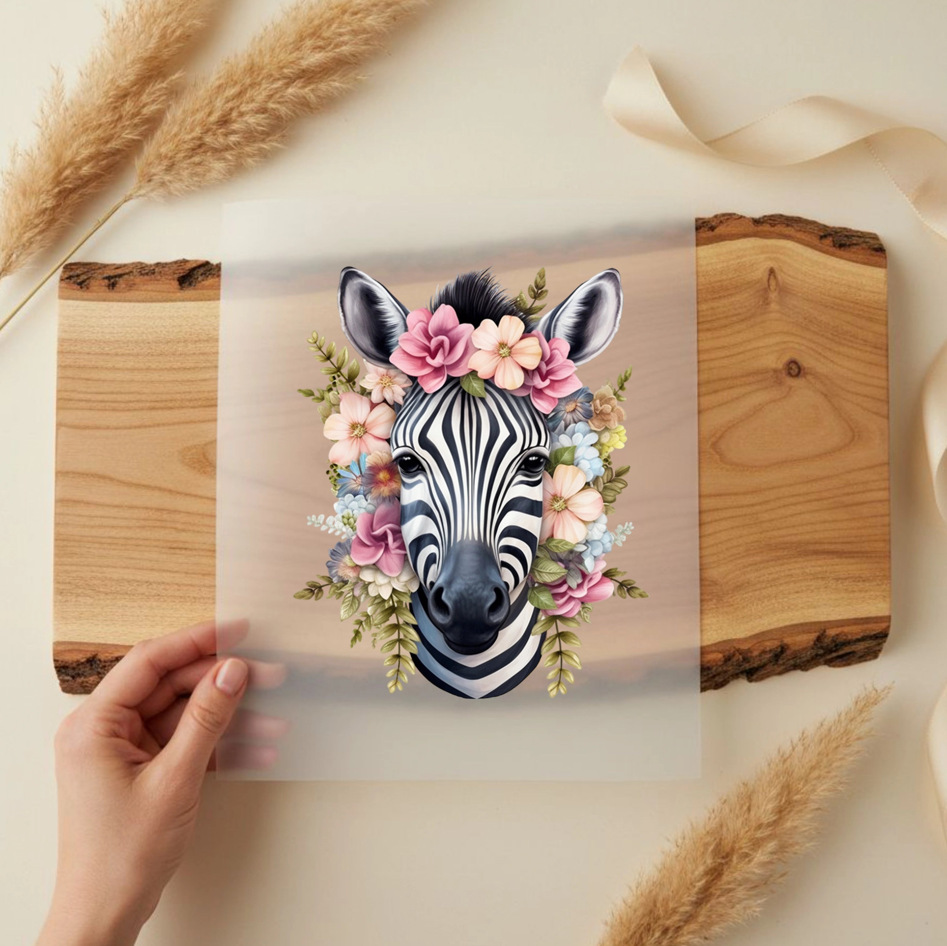 Bügelbild Blumen Zebra