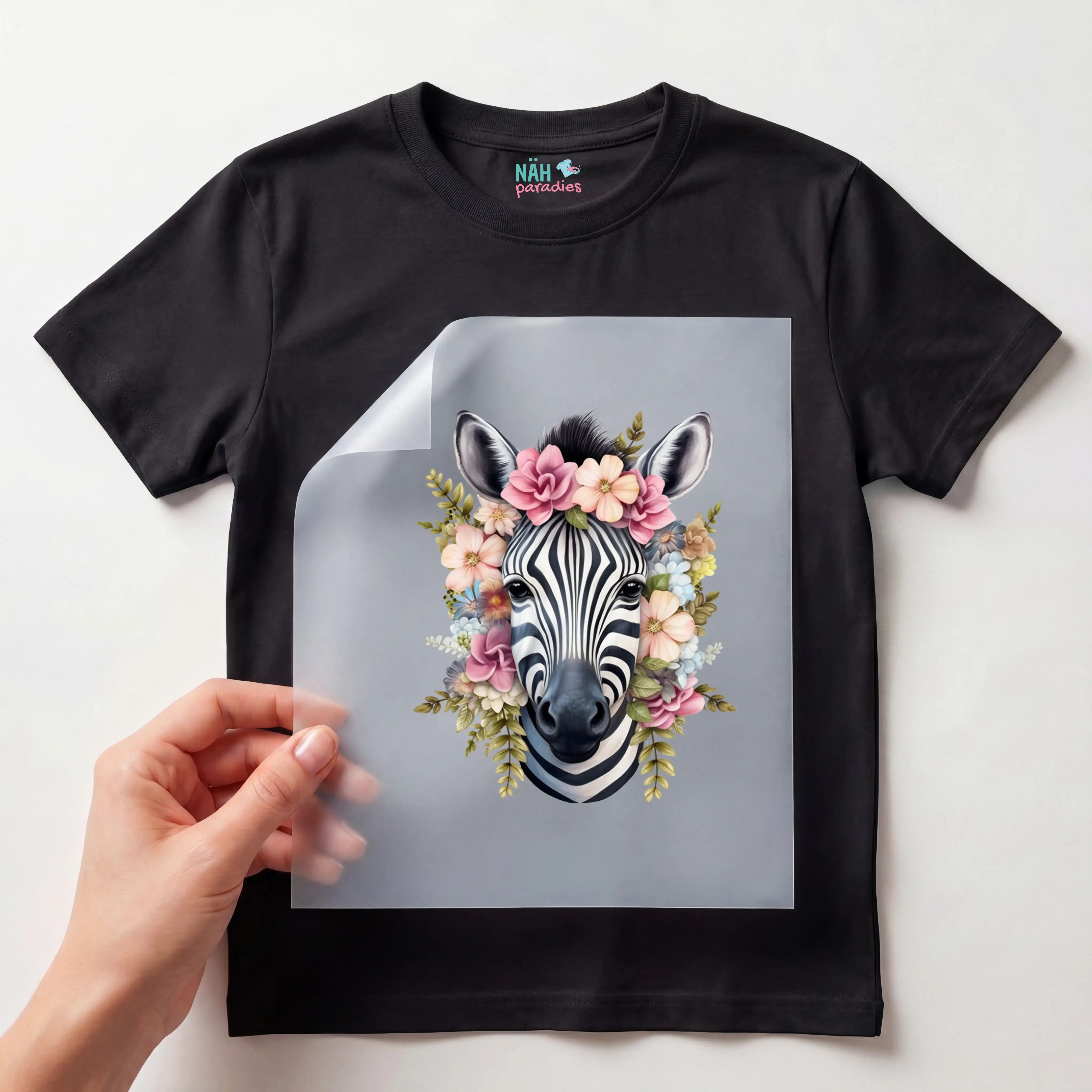 Bügelbild Blumen Zebra