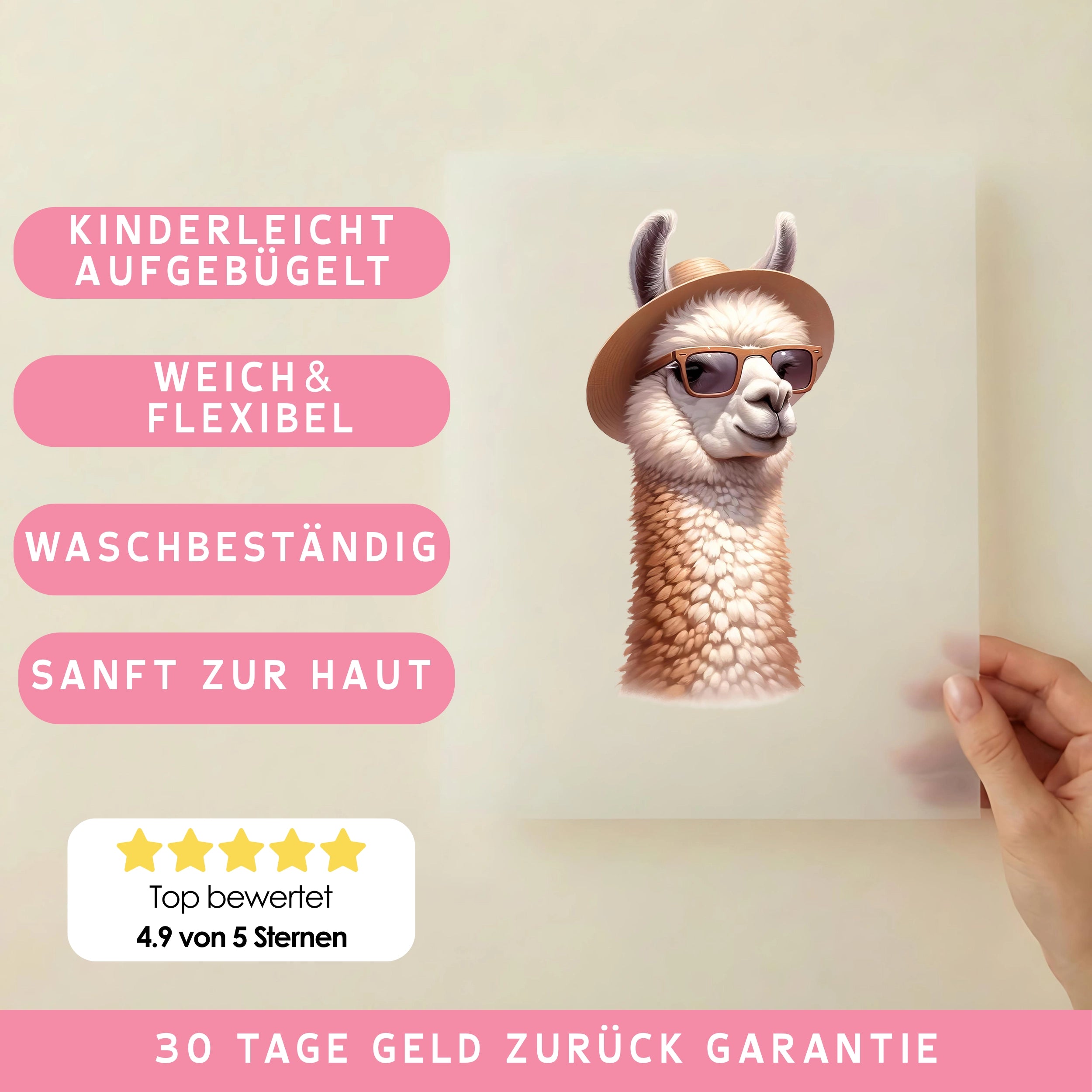 Bügelbild Lama der Coolness