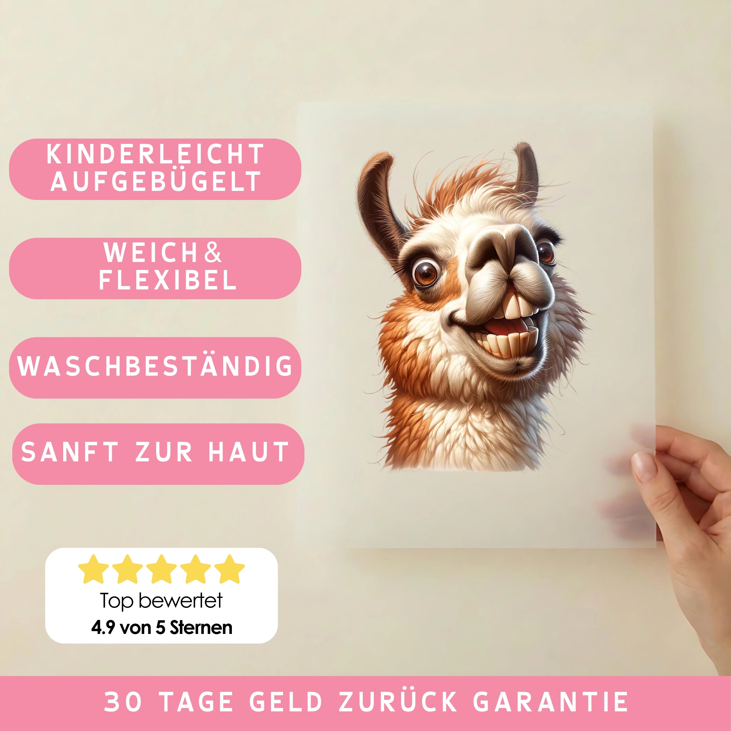 Bügelbild Grinse Lama