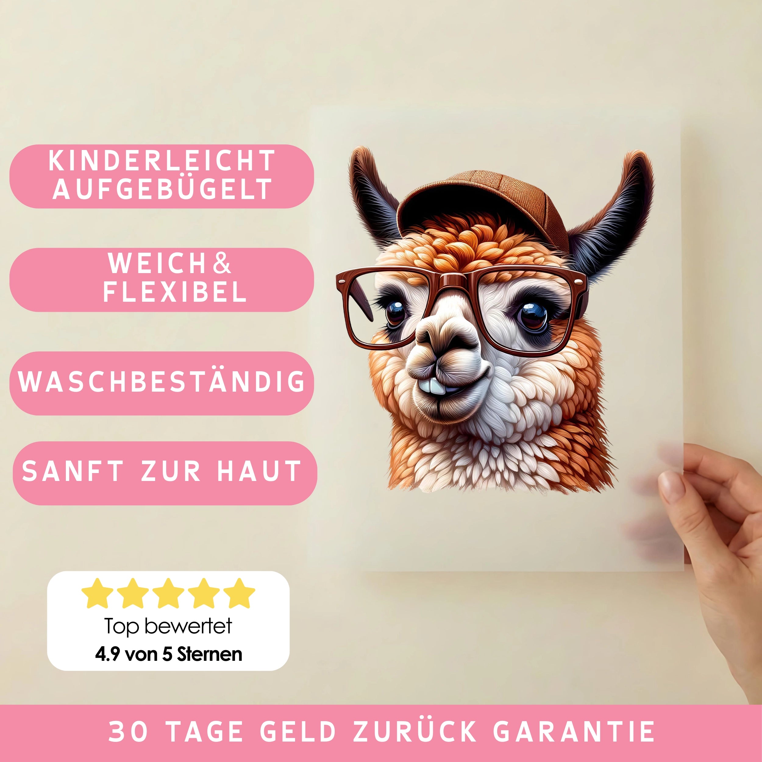 Bügelbild Hipster Lama