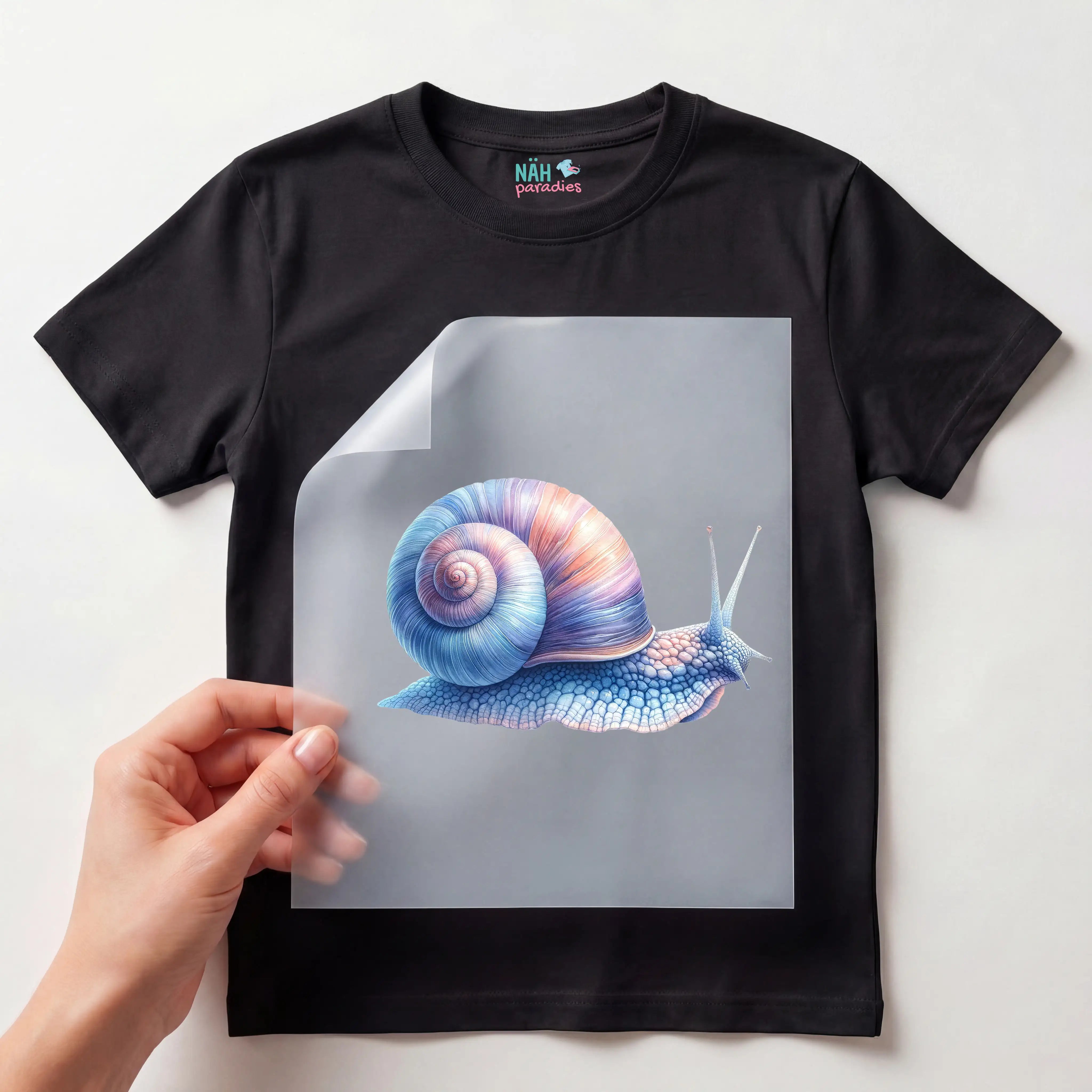 Bügelbild Schnecke Blau