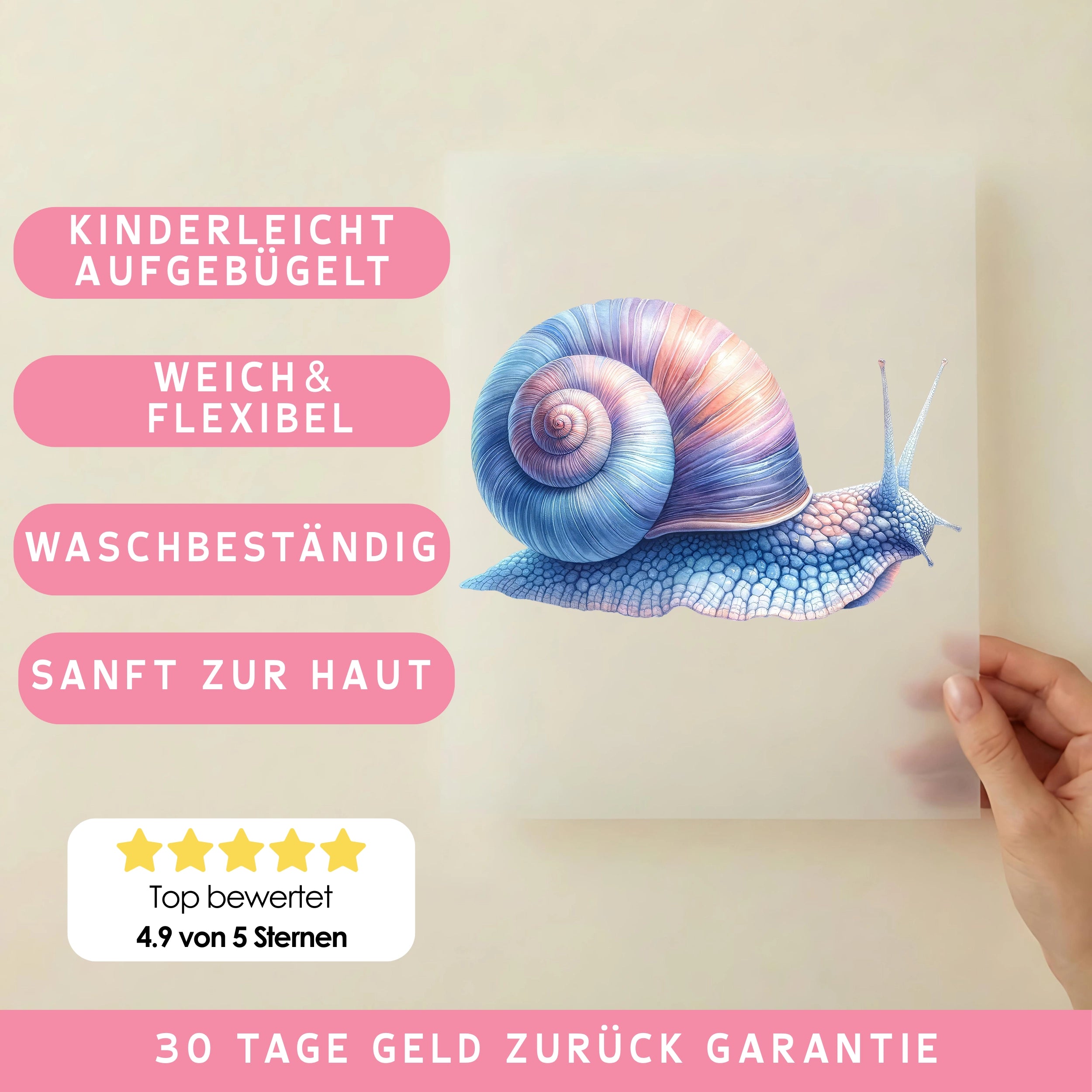 Bügelbild Schnecke Blau