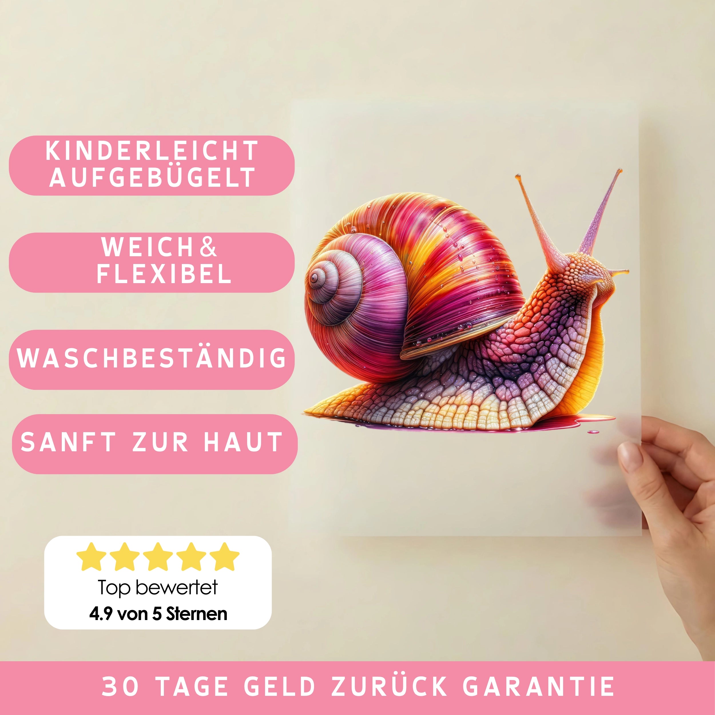 Bügelbild Schnecke Rosa Rot