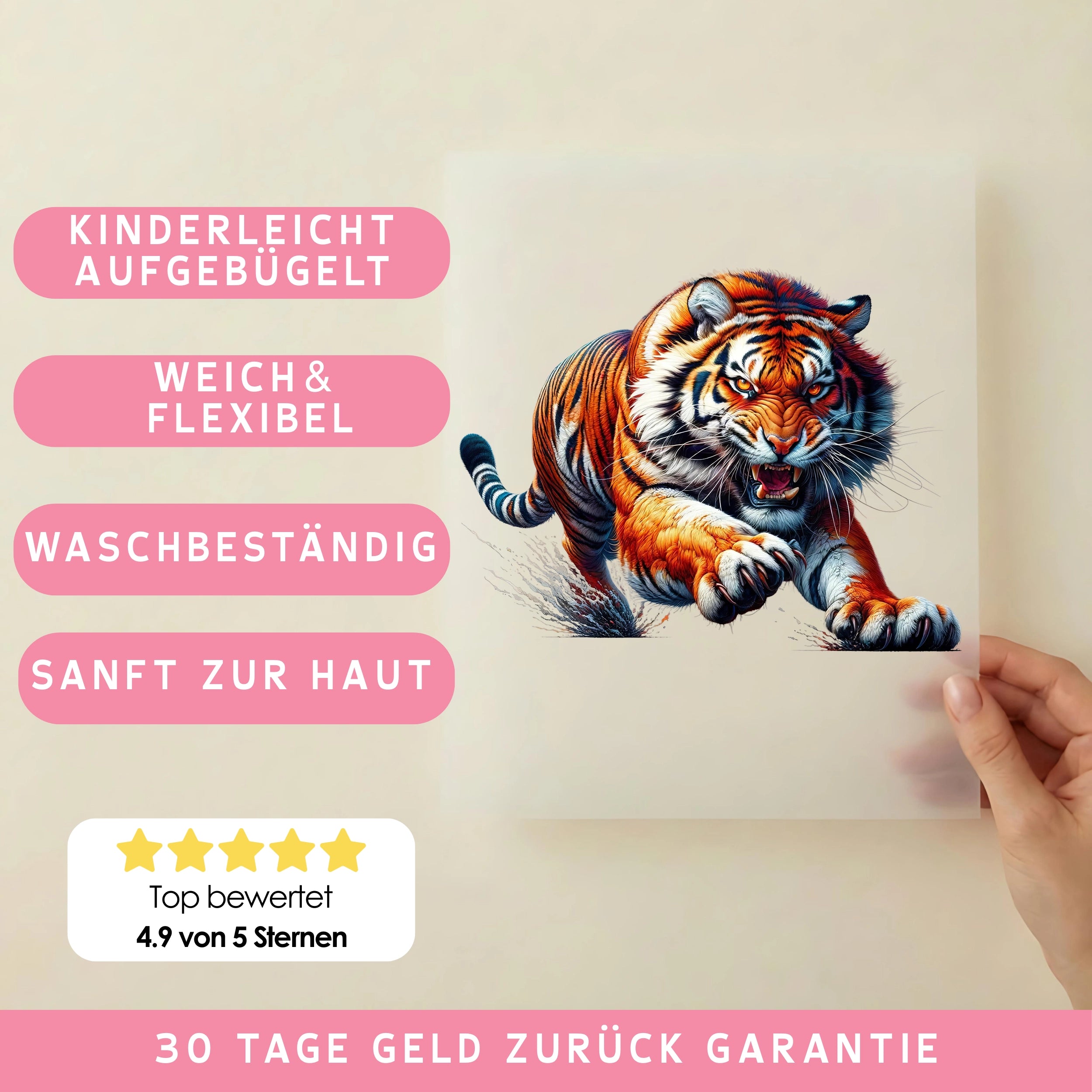 Bügelbild Tiger Stürmischer Jäger