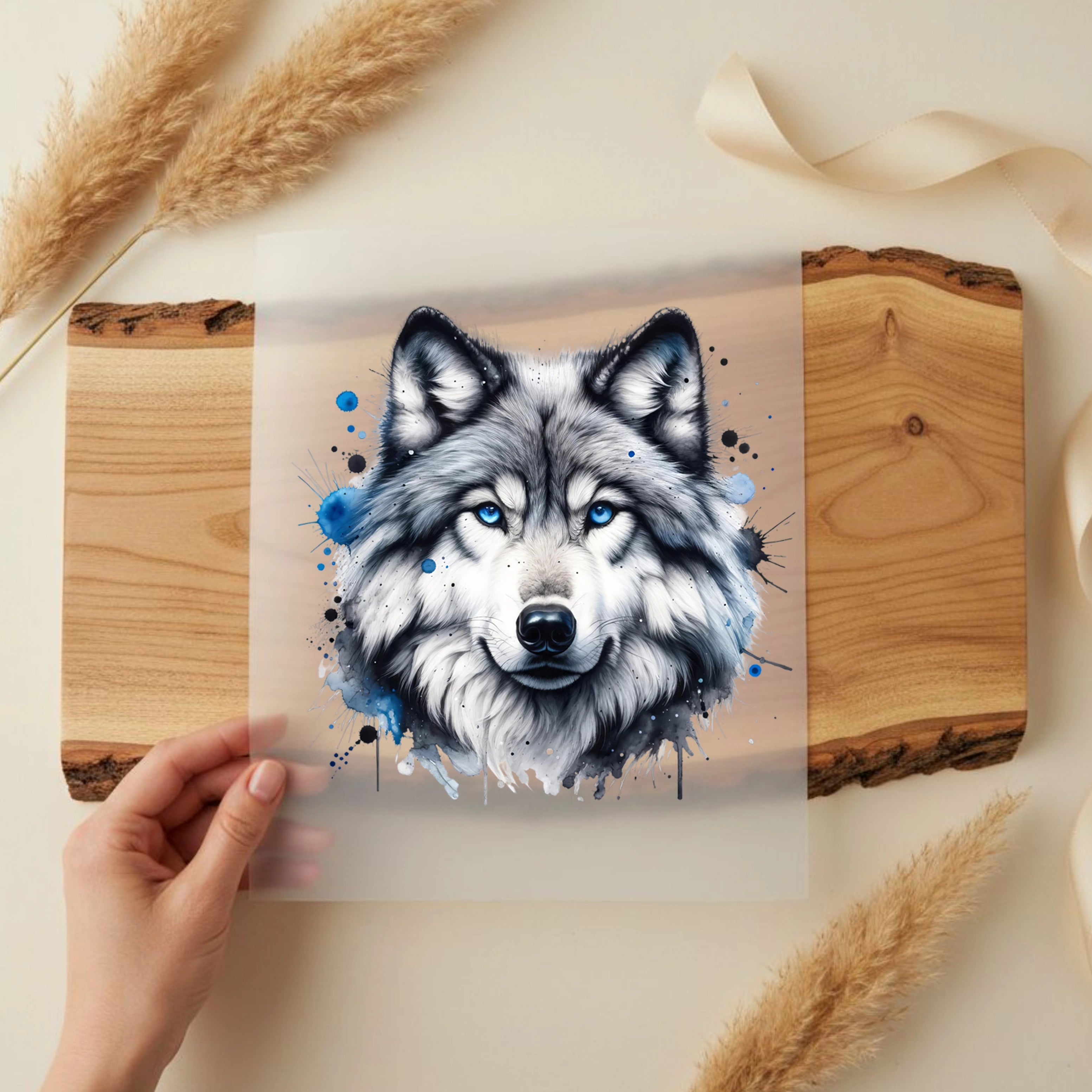 Bügelbild Wolf Blauäugiger Jäger